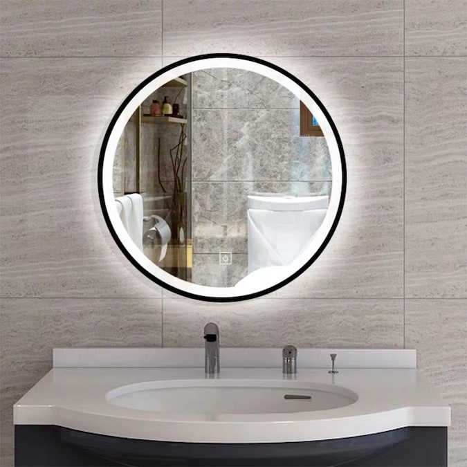 Lighted Led Black Round Bathroom Mirror, Lighted Vanity Mirrors Round