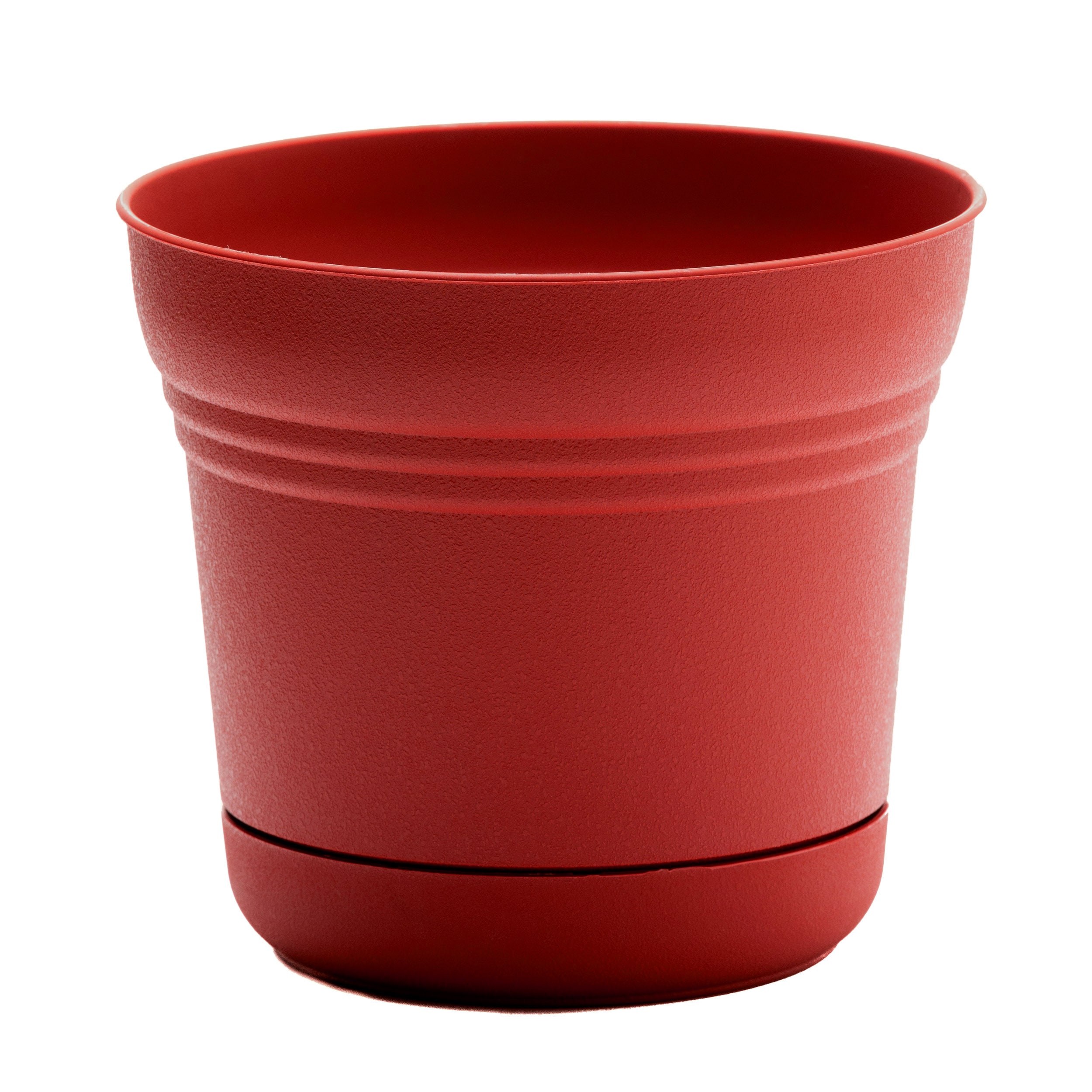 Bloem SP1213 Round 12.25-in W Medium Red Plastic Indoor/Outdoor Planter With Drainage Holes Attached Saucer