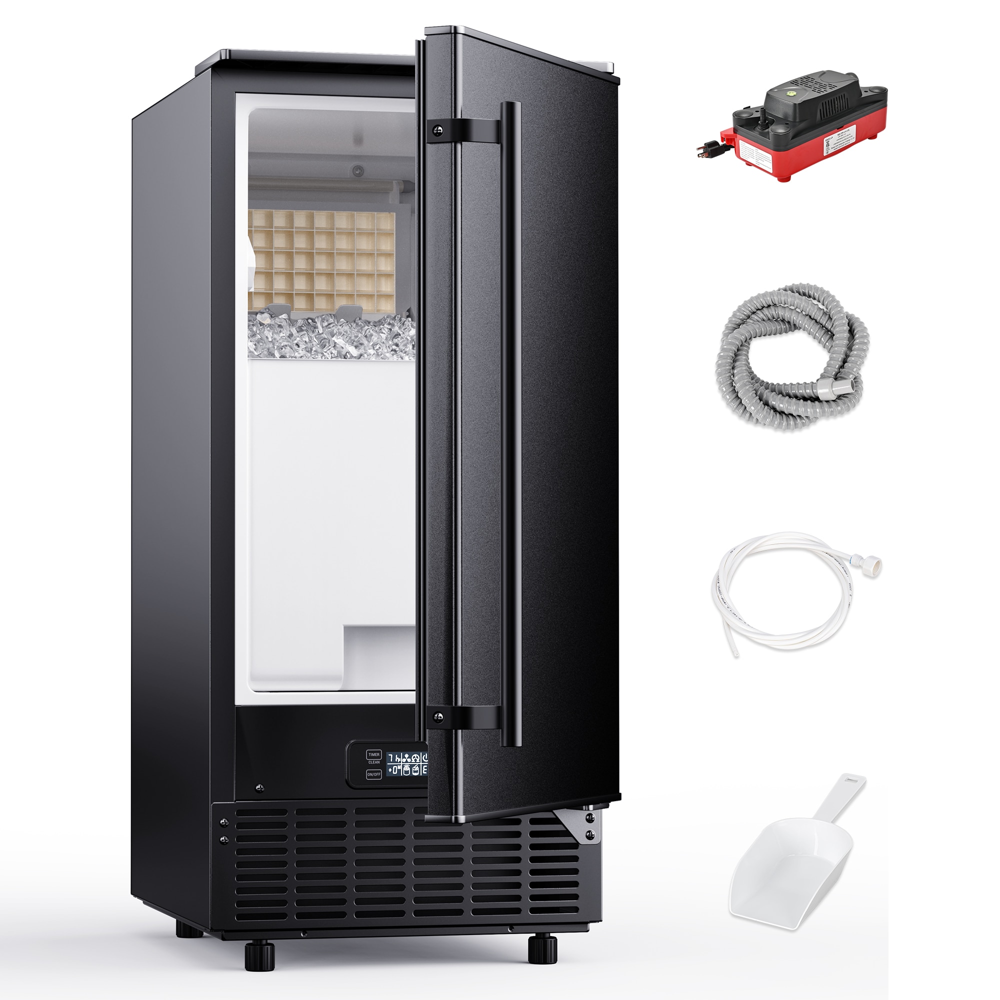 SIMZLIFE CIM010-80BL-S-LS-SC 80-lb Ice Per day Black Freestanding Full Size Cubes Ice Maker with LCD Control and Reversible Door