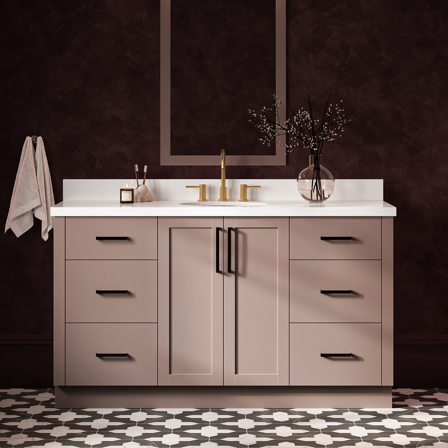 ARIEL Loren 60-in Mocha Undermount Single Sink Bathroom Vanity with Pure White Quartz Quartz Top