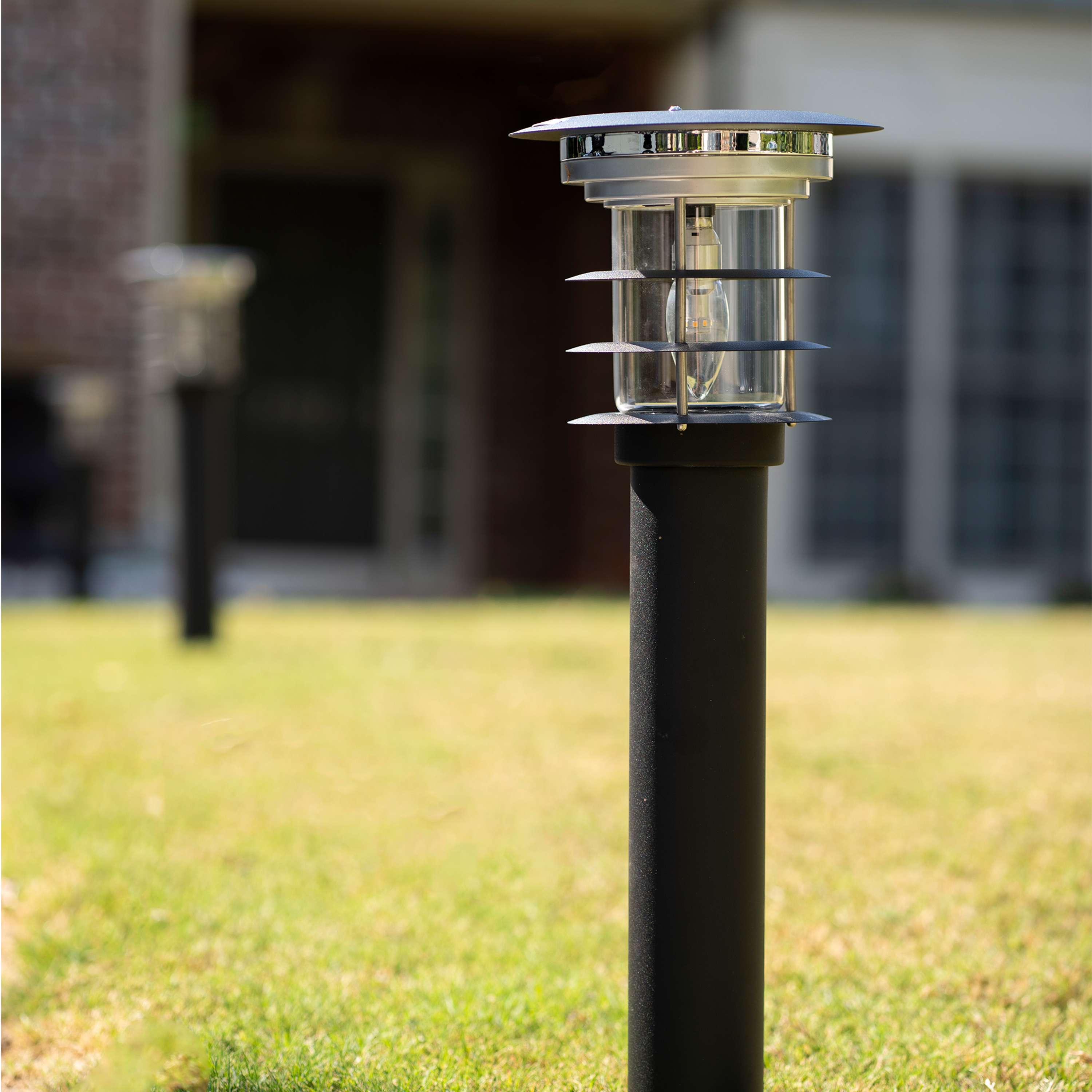 Black Stainless Steel LED Solar Pathway Bollard Lights, Set of 2