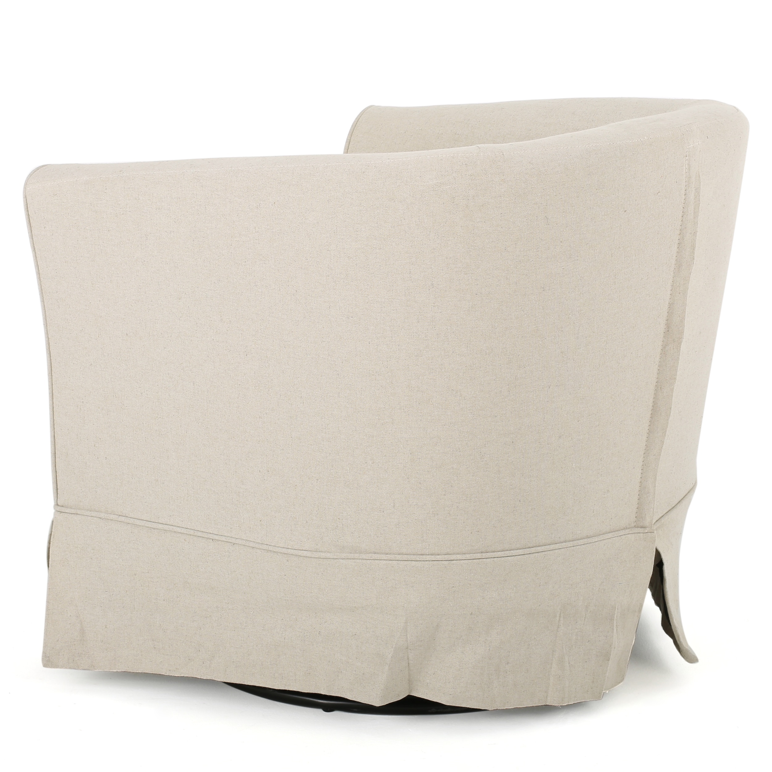 Natural Fabric Barrel Swivel Club Chair with Metal Base