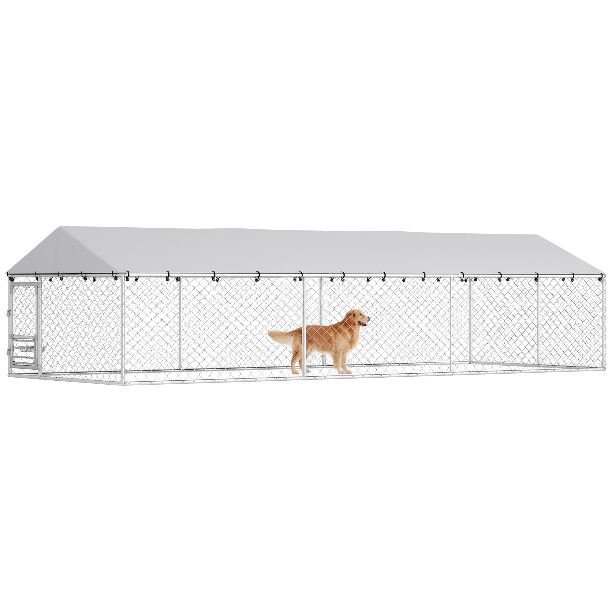 PawHut  Dog Kennel Outdoor Dog Run with Waterproof UVResist Cover Lockable Door Adjustable Bowls 20 x 75 x 5ft