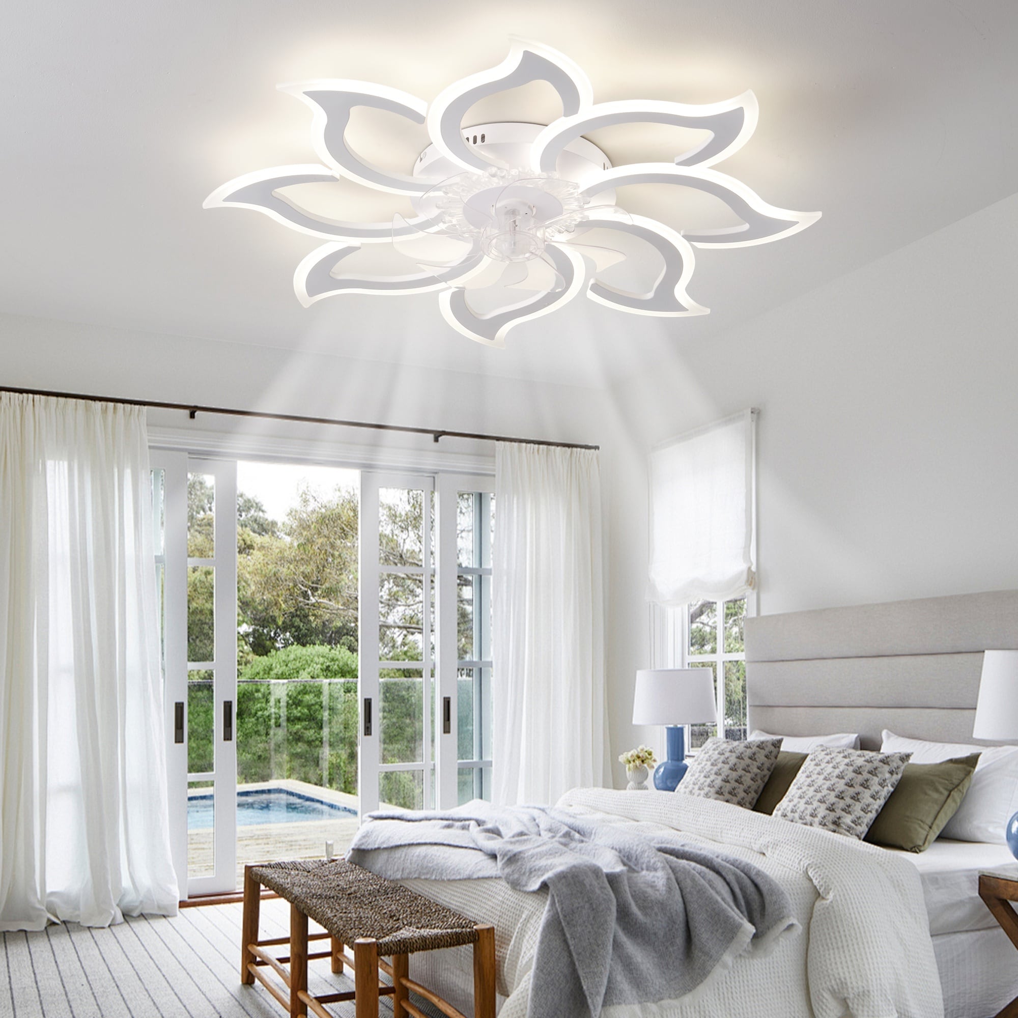 UOI 37 inch White Acrylic Modern Ceiling Fan with Lights and Remote ...