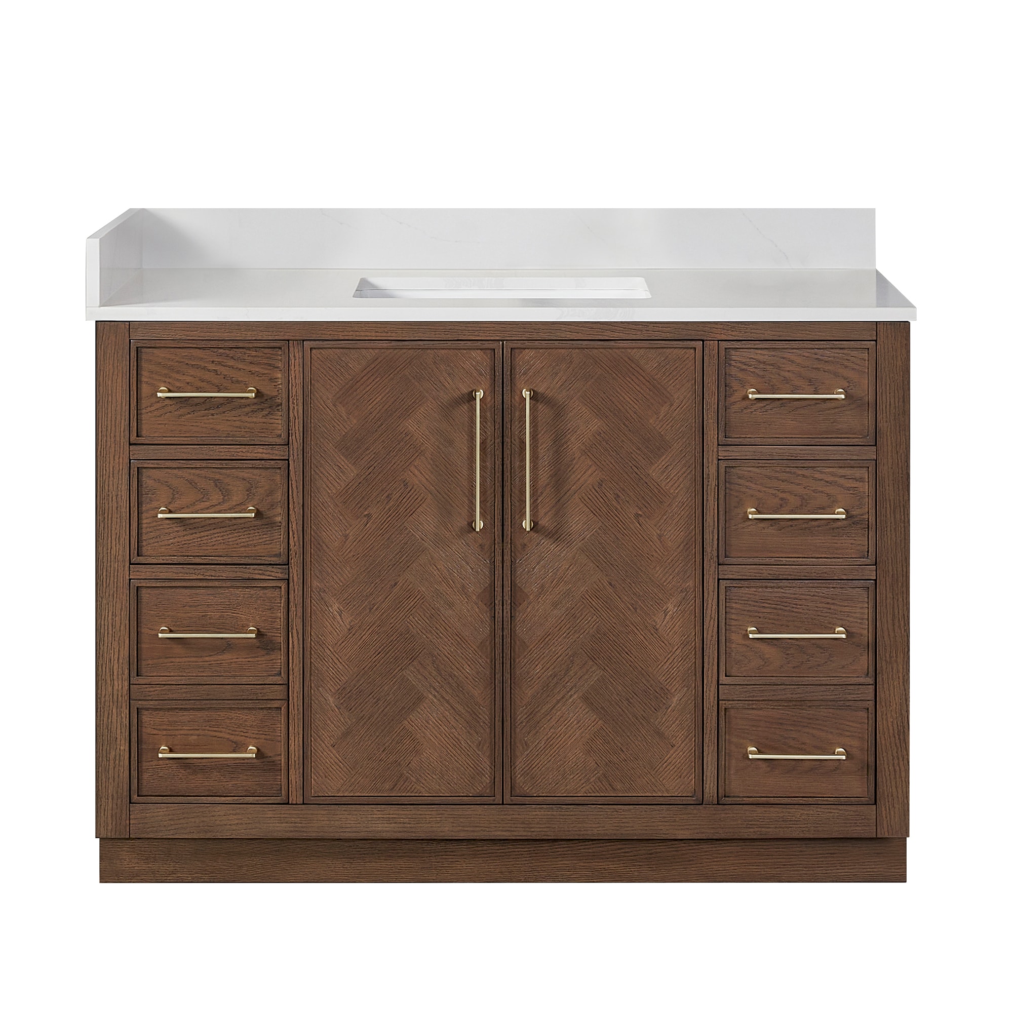 Vinnova 48-in Aged Dark Brown Oak Finish Undermount Single Sink Bathroom Vanity with Silk White Quartz Stone Quartz Top (Fully Assembled)