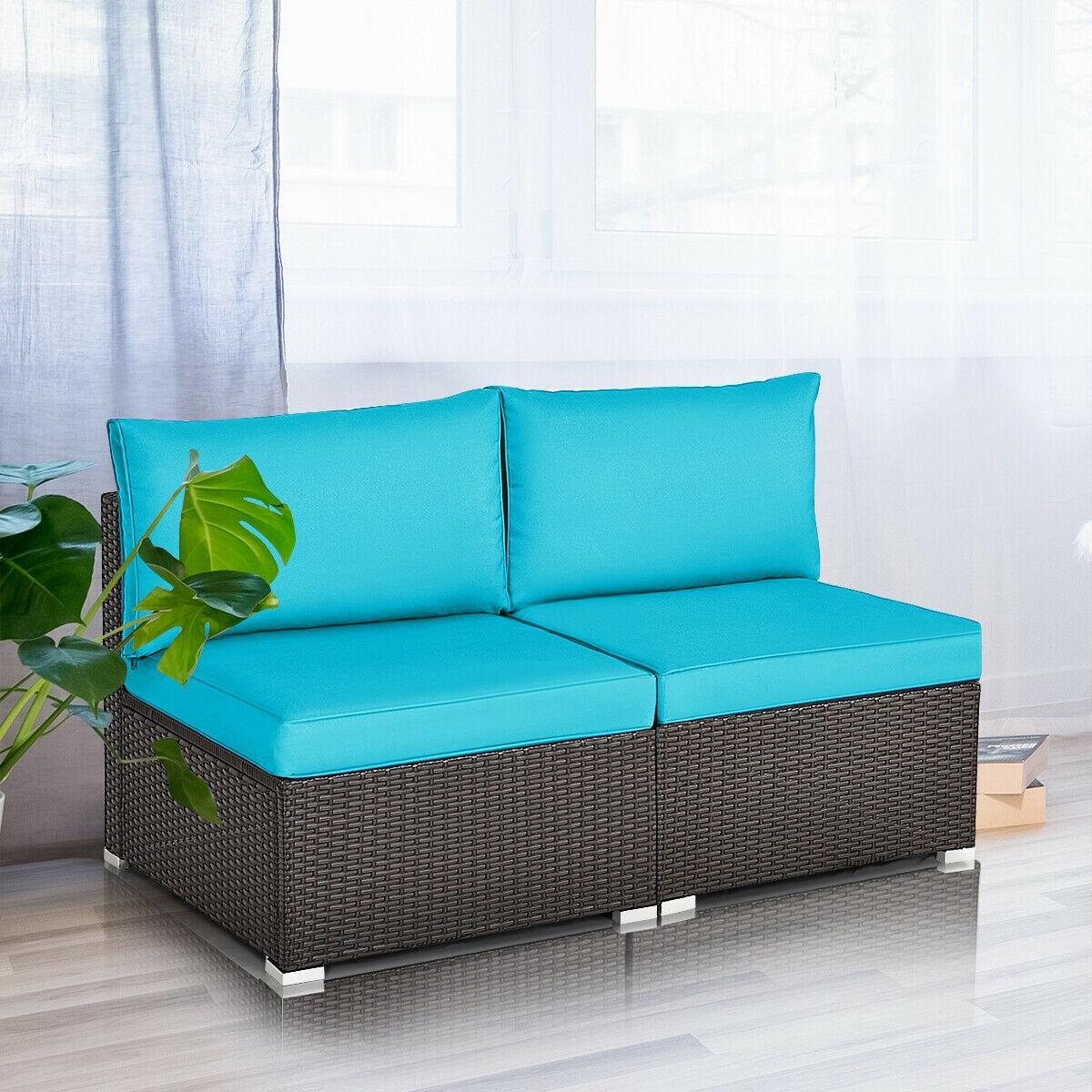 BABOOM BOM-8687TU-CO 2 -Piece Rattan Patio Conversation Set with Blue Cushions