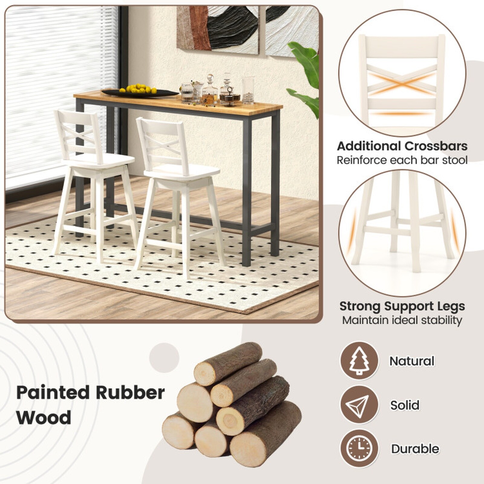 SUGIFT Set of 2 Counter Height Bar Stools 24-in Seat Height 360-Degree ...