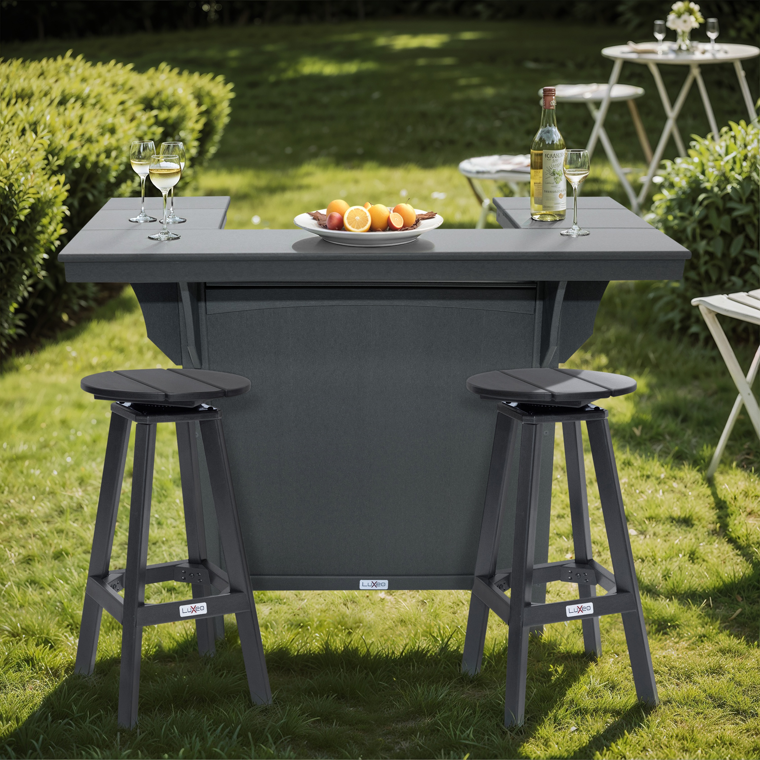 LuXeo 1661-GRY2-SBC Mason-Cabo Serving Bar, 3-Piece Gray Plastic Patio Bar