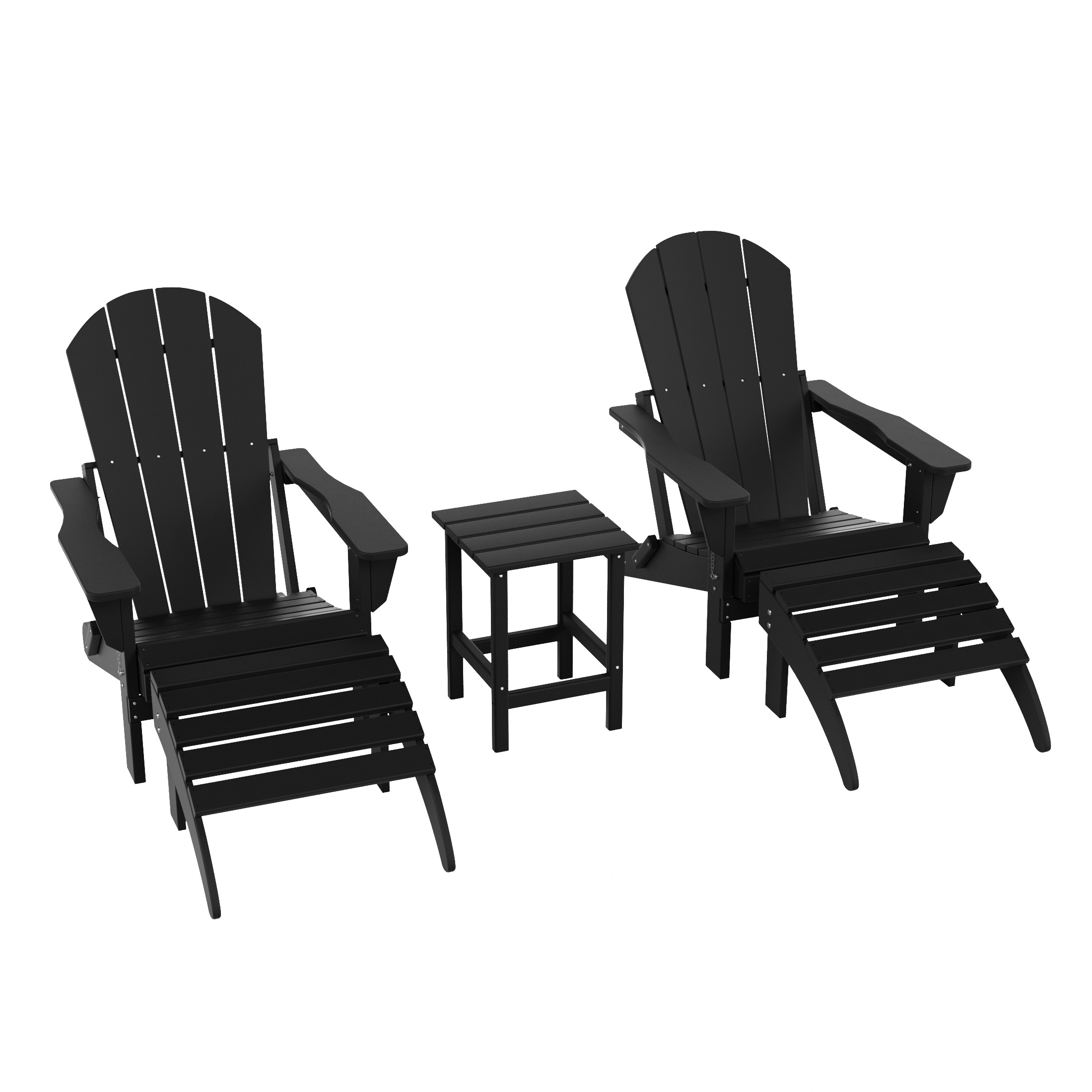 Westin Furniture 2001AOC-BK2 Laguna Set of 2 Black HDPE Frame Stationary Adirondack Chair with Slat Seat