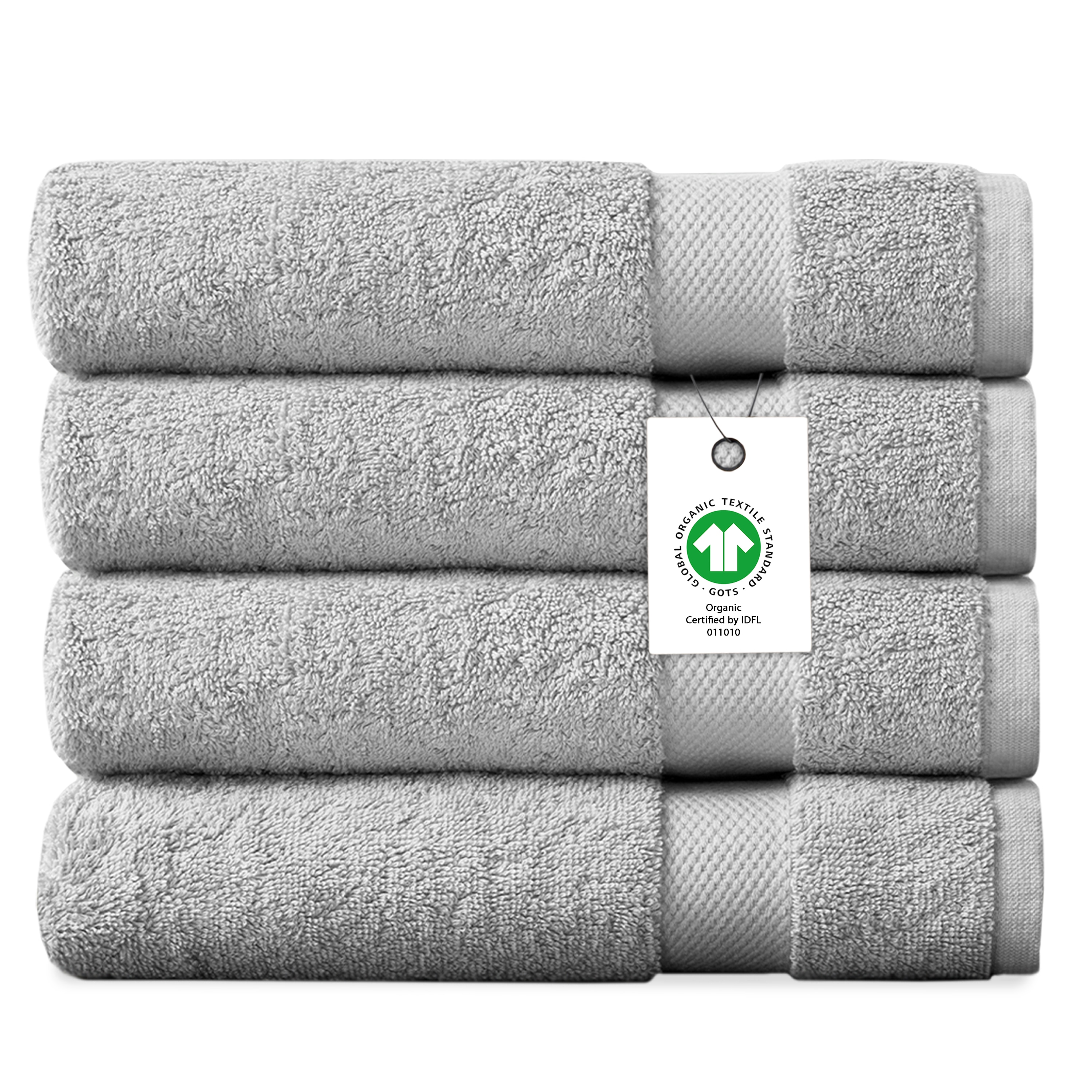 Delara  Organic Cotton Luxuriously Plush Bath Sheet Pack of 4 GOTS and OEKO-TEX Certified Premium Hotel Quality Towels Feather Touch Technology 650 GSM Long Staple Soft Quick Dry