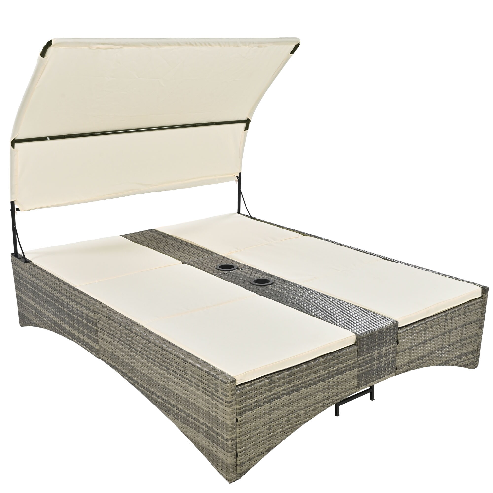 Siavonce XHSZ000080AAA Wicker Outdoor Daybed with Off-white Cushions and Iron Frame