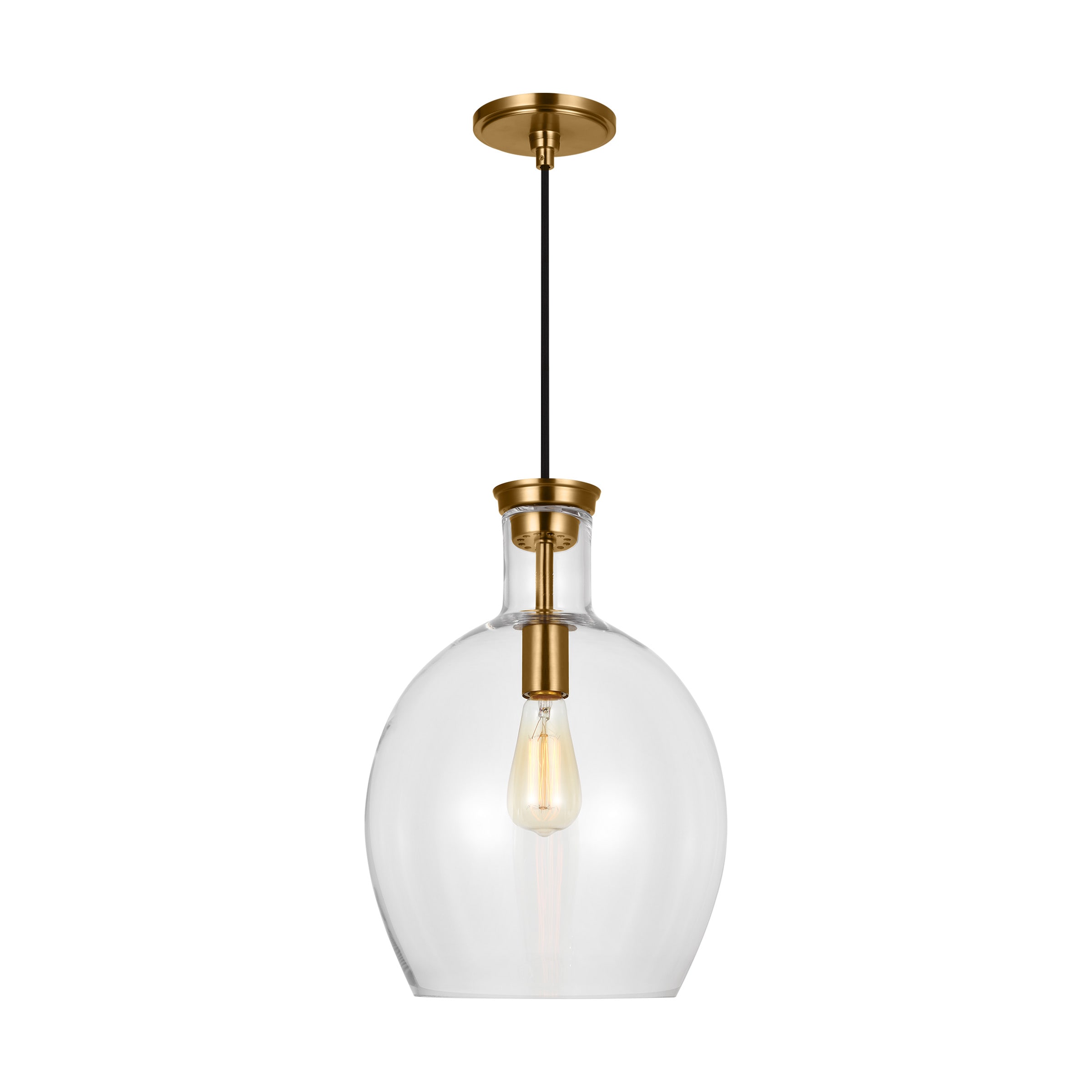 Vaso 1 -Light Burnished Brass Traditional Clear glass Cylinder Small Hanging Pendant Light