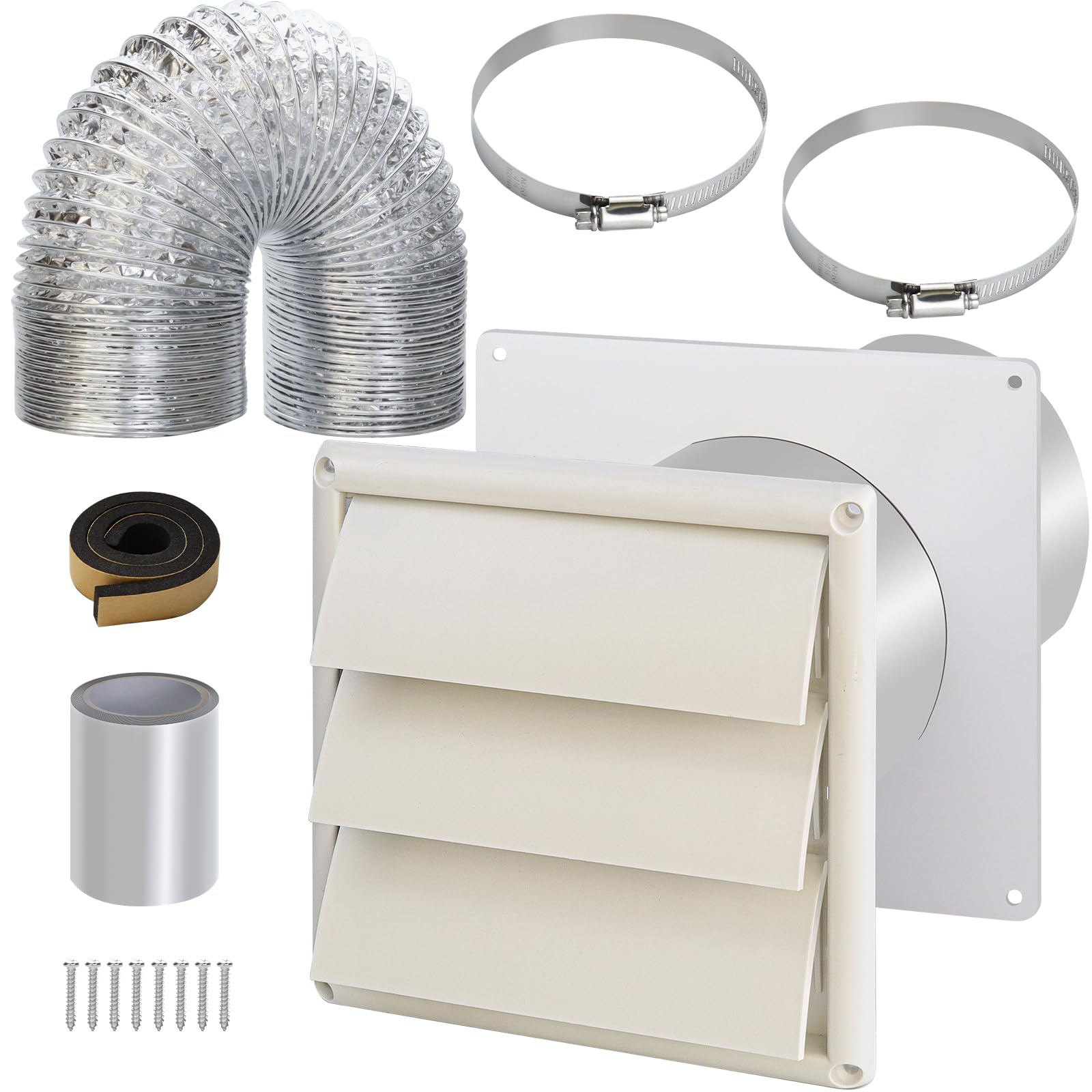 Justincity  6 Inch Dryer Vent Kit with Flexible Hose Duct Connector Wall Plate and Louvered Vent Cover for Bathroom Kitchen and Laundry Exhaust