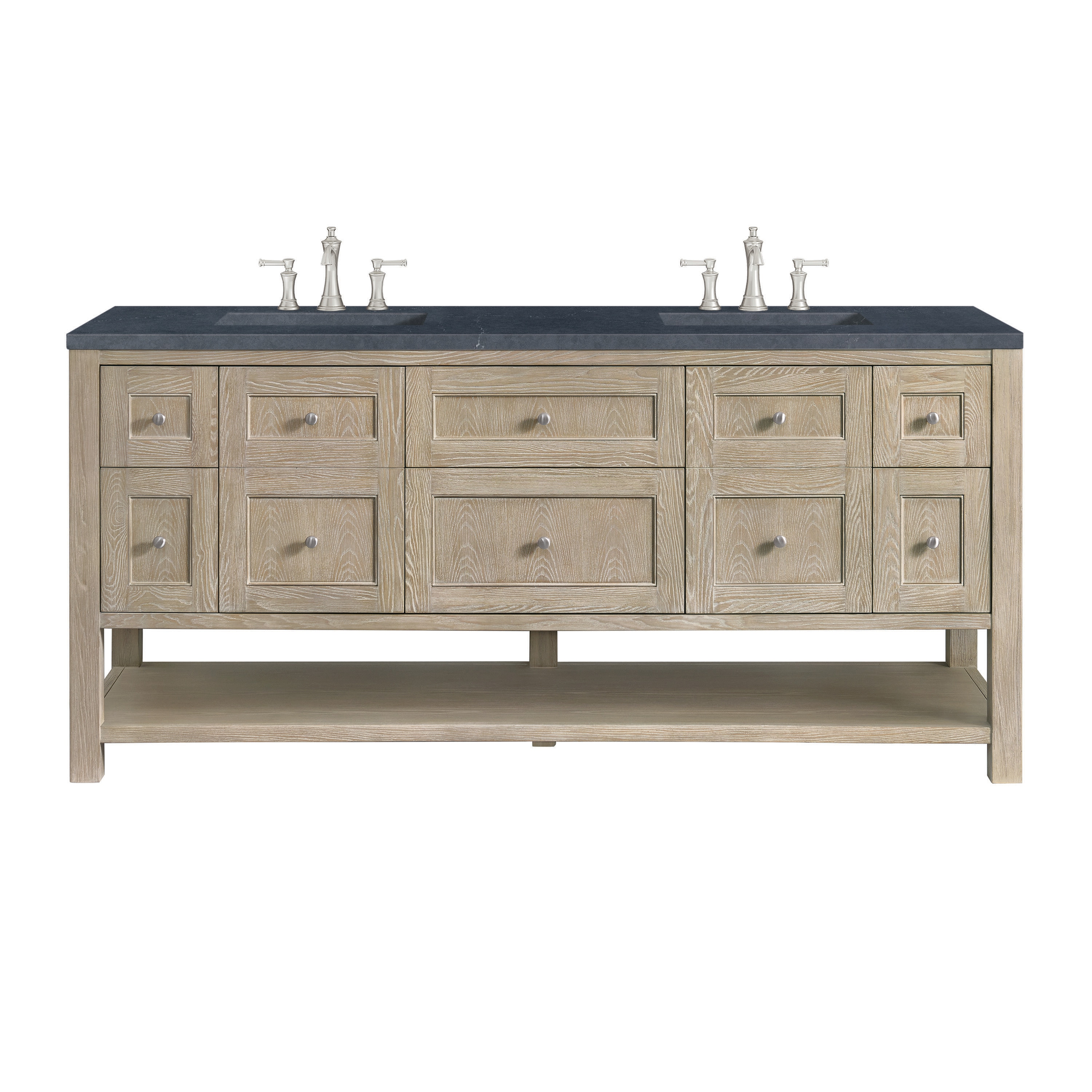 James Martin Vanities 330-V72-WWO-3CSP Breckenridge 72-in Whitewashed Oak Undermount Double Sink Bathroom Vanity with Charcoal Soapstone Quartz Top