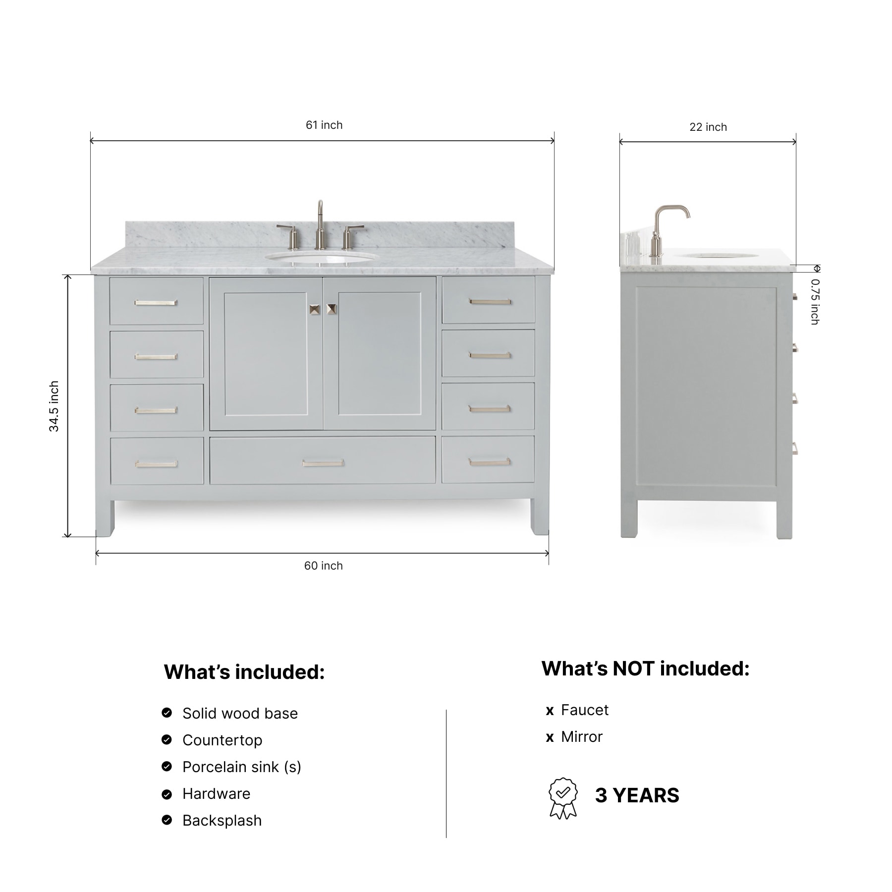 ARIEL A061SCW2OVOGRY Bath-Vanity-Combo - View #4