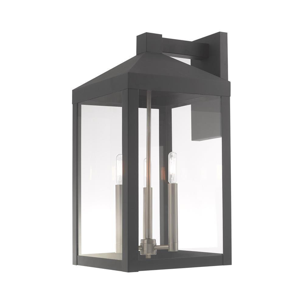 Scandinavian Gray Nickel 3-Light Outdoor Wall Lantern Sconce