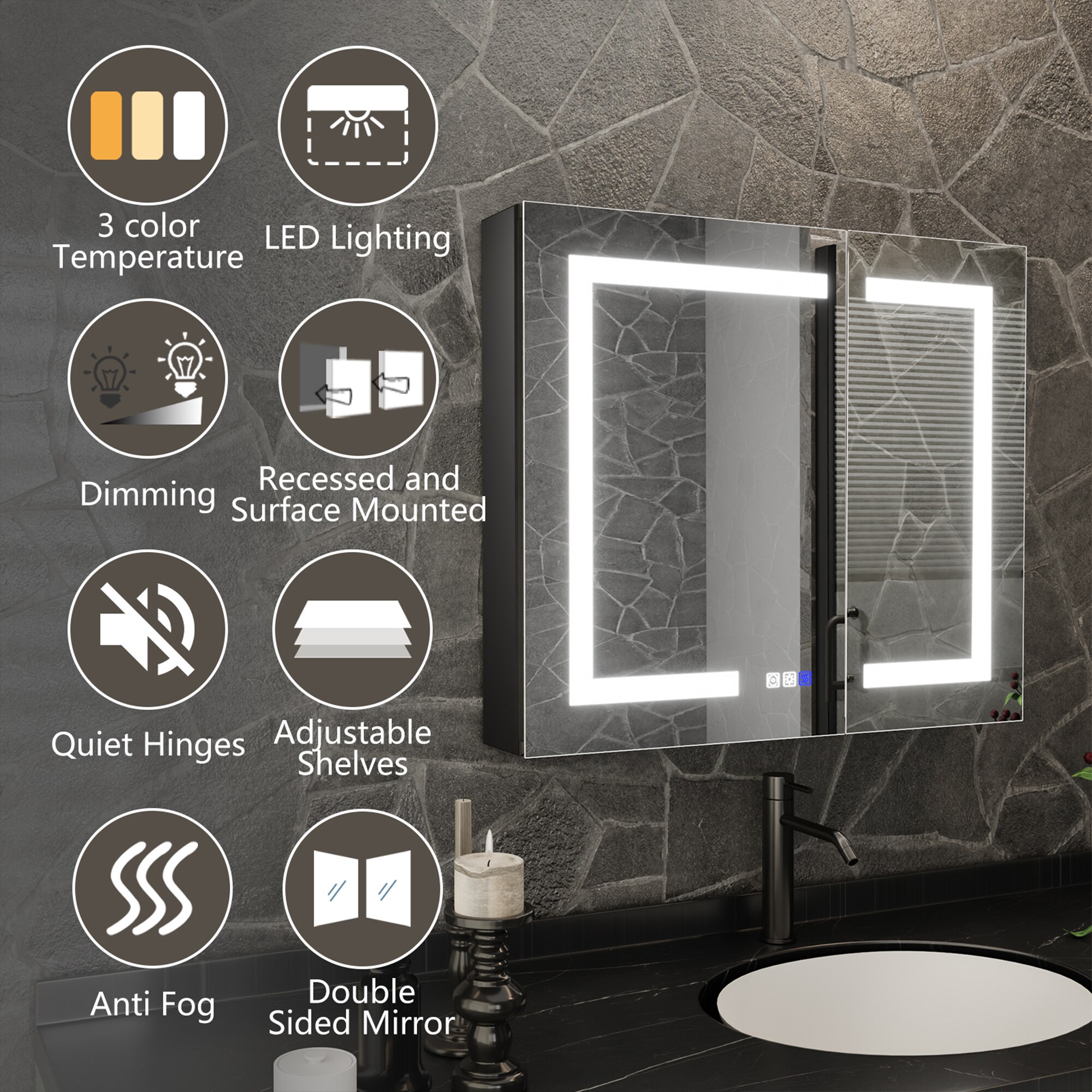 ExBrite 30-in x 26-in Lighted LED Fog Free Surface/Recessed Mount Matte ...