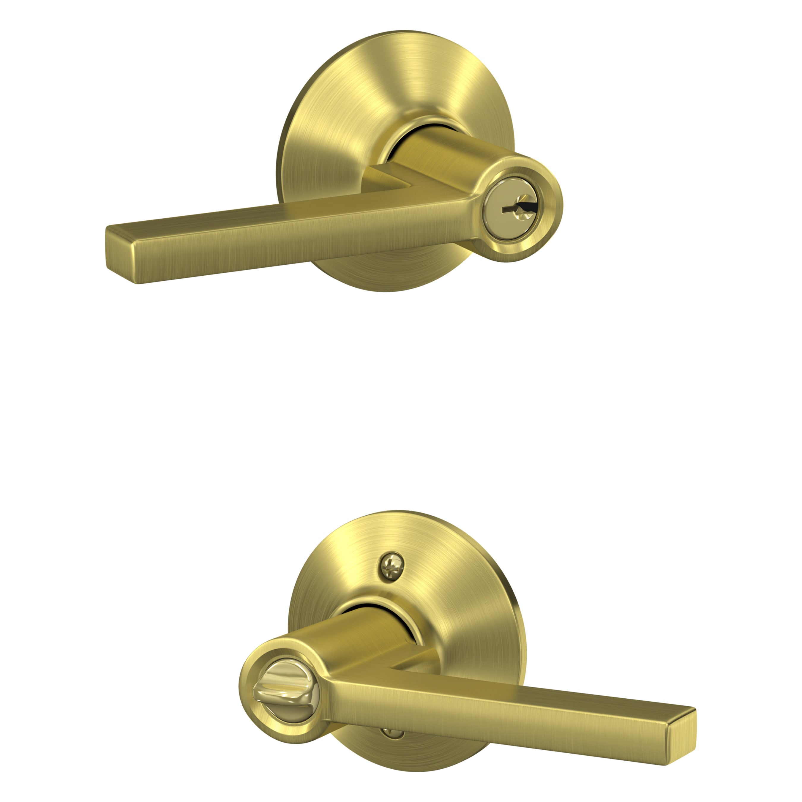Schlage F51A LAT 608 Latitude - Plymouth Satin Brass Exterior Keyed Entry Door Handle