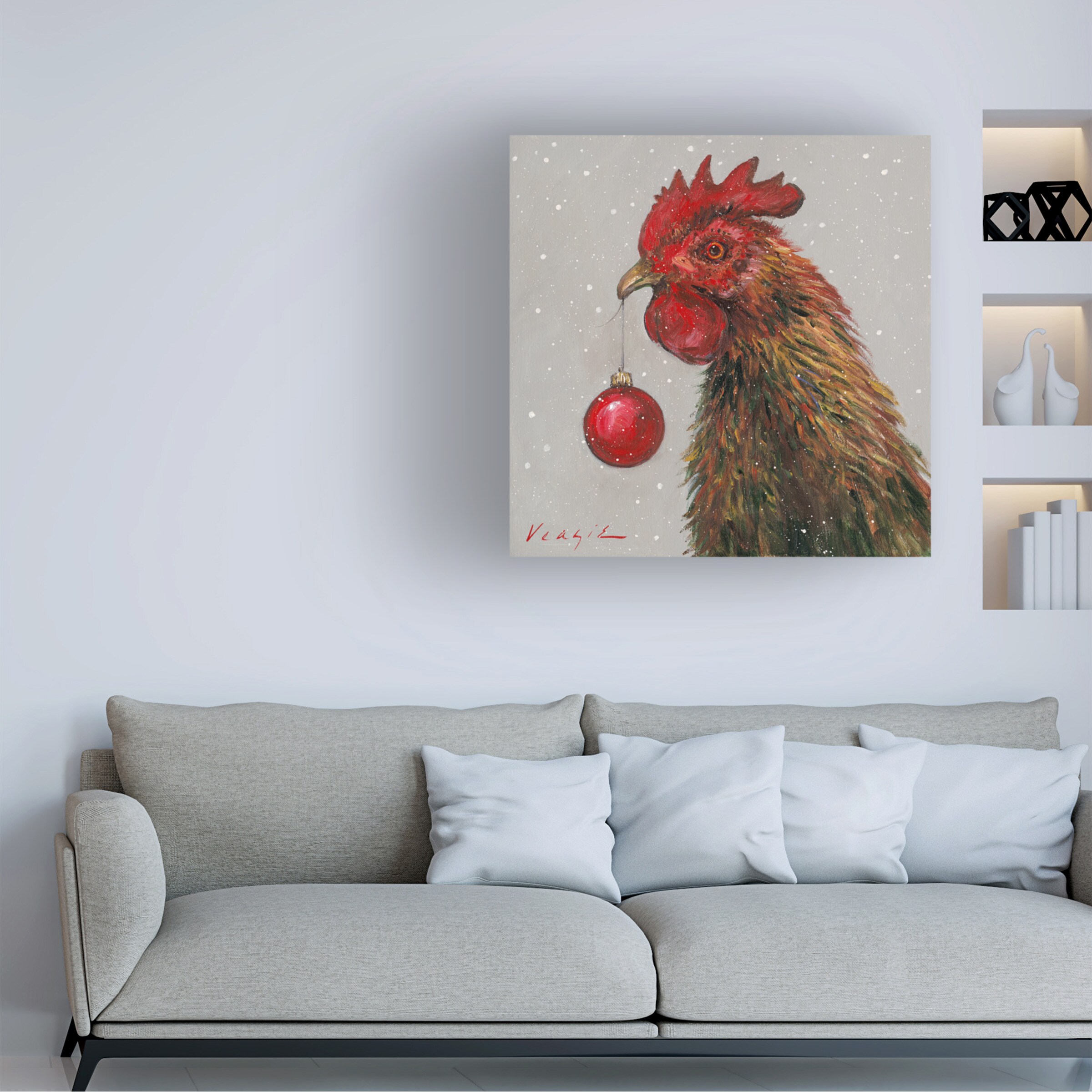 Trademark Fine Art Mary Miller Veazie Rooster With Red Xmas Ball Canvas ...
