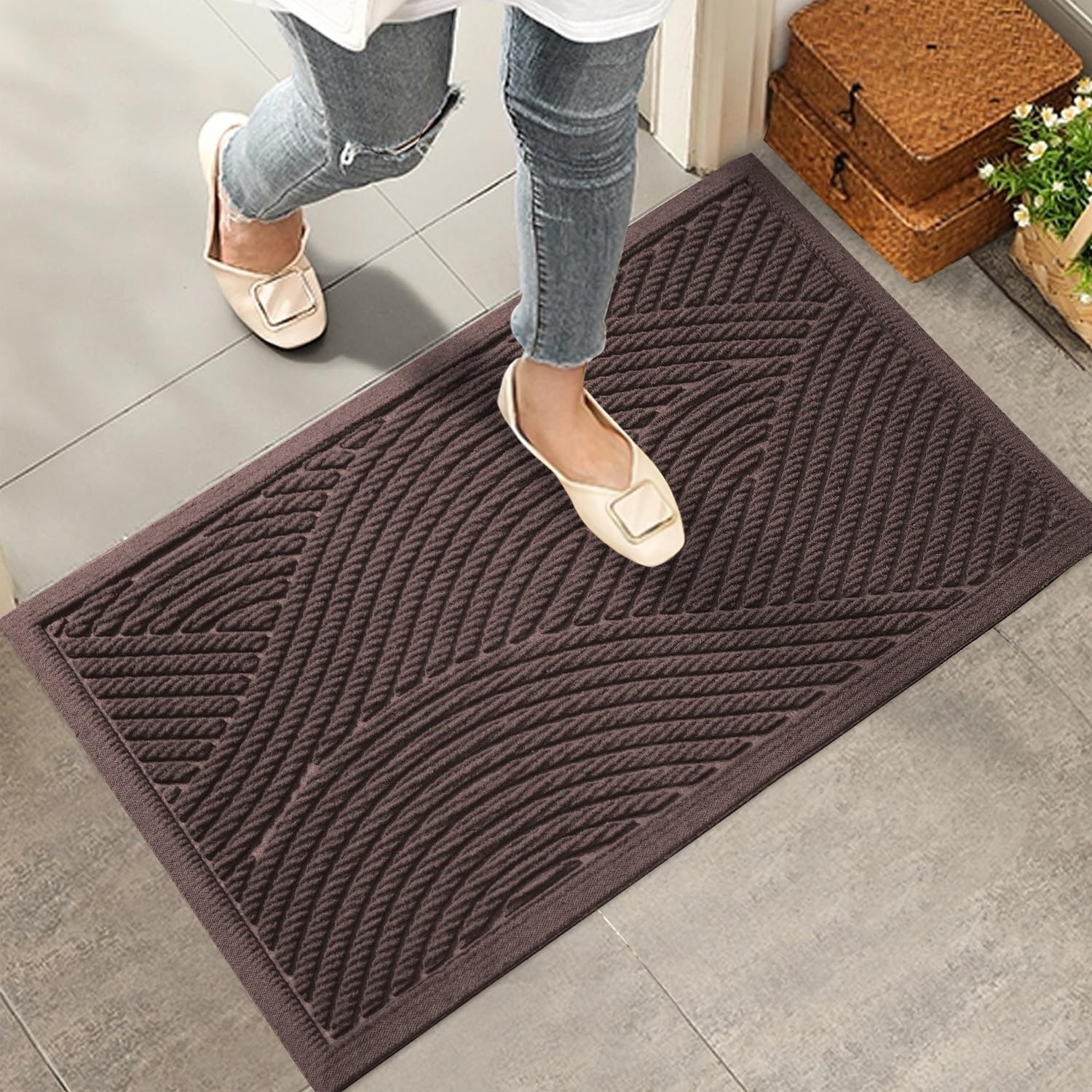 Justincity  Front Door Mat 36 x 24 Inch Coffee Absorbent Muddy Dirt Resist Non Slip Low Profile Entryway Doormat Indoor Outdoor Stain Fade