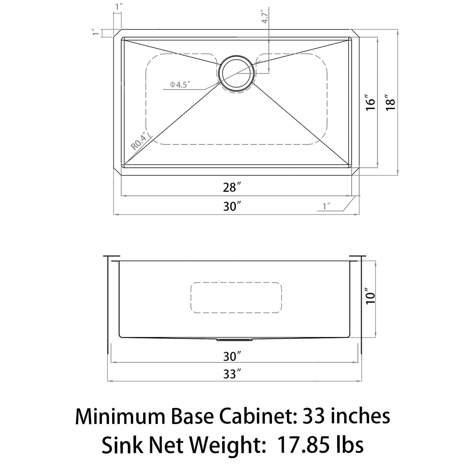 Sinber 30" Stainless Steel Drop-In Single Bowl Kitchen Sink