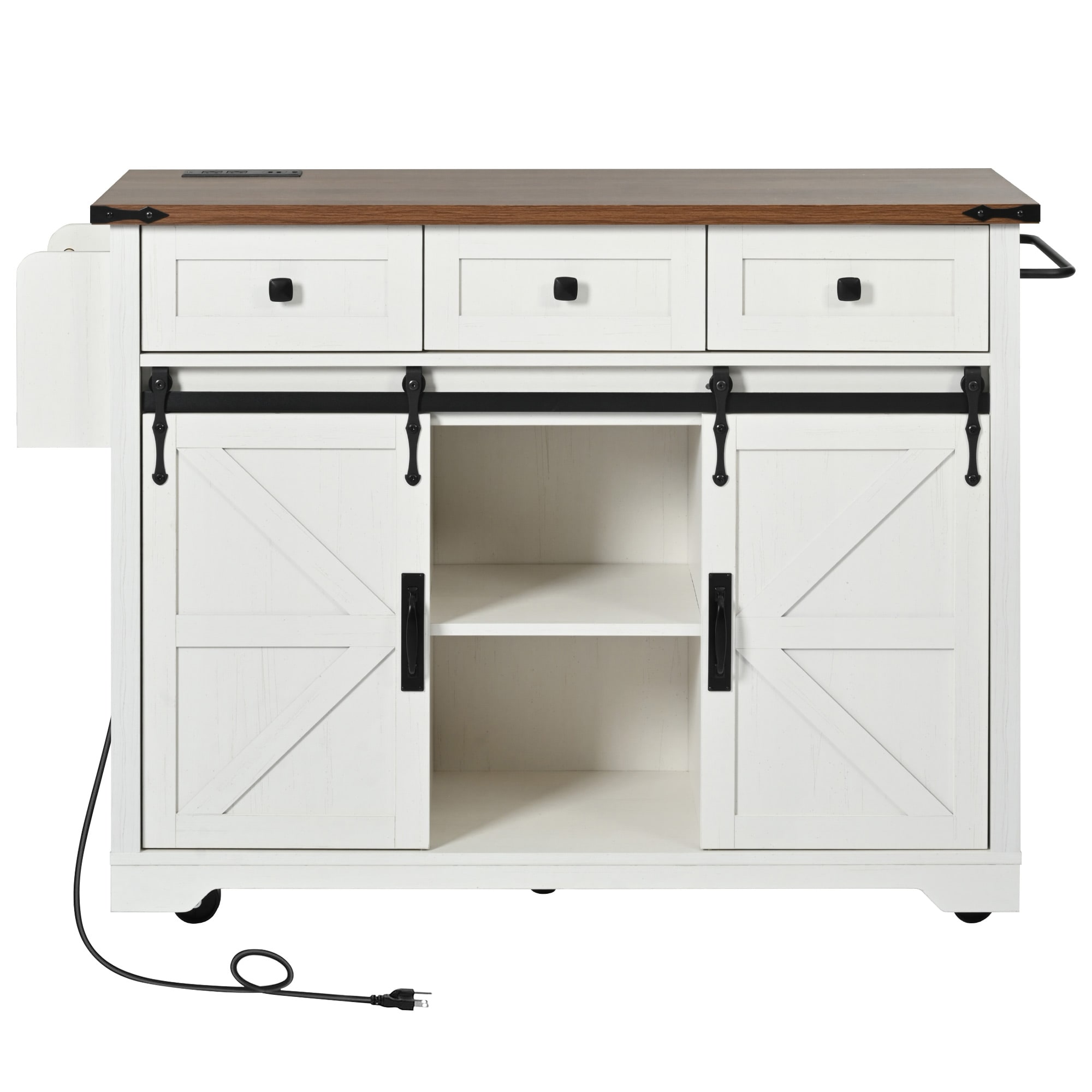 Bybafun YB2600111 White MDF Base with MDF Wood Top Rolling Kitchen Island ( 28.8-Inches x 53.8-Inches x 36.5-Inches )