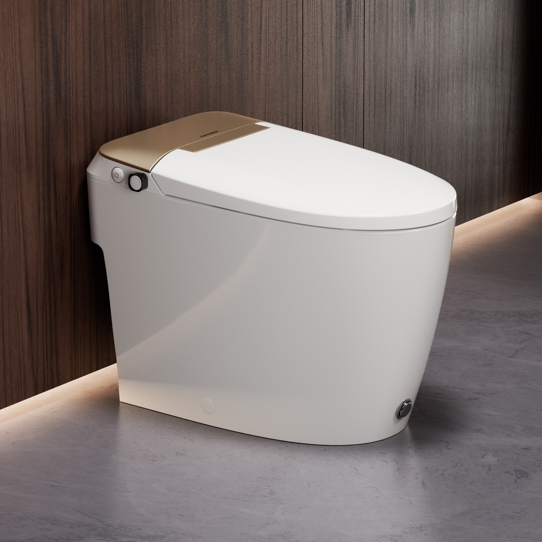 CASTA DIVA Golden Low-Pressure Compatible Non-Electric Elongated Bidet 12 in. Rough-in   1.0 GPF with Air Pressure Assisted Flush Toilet