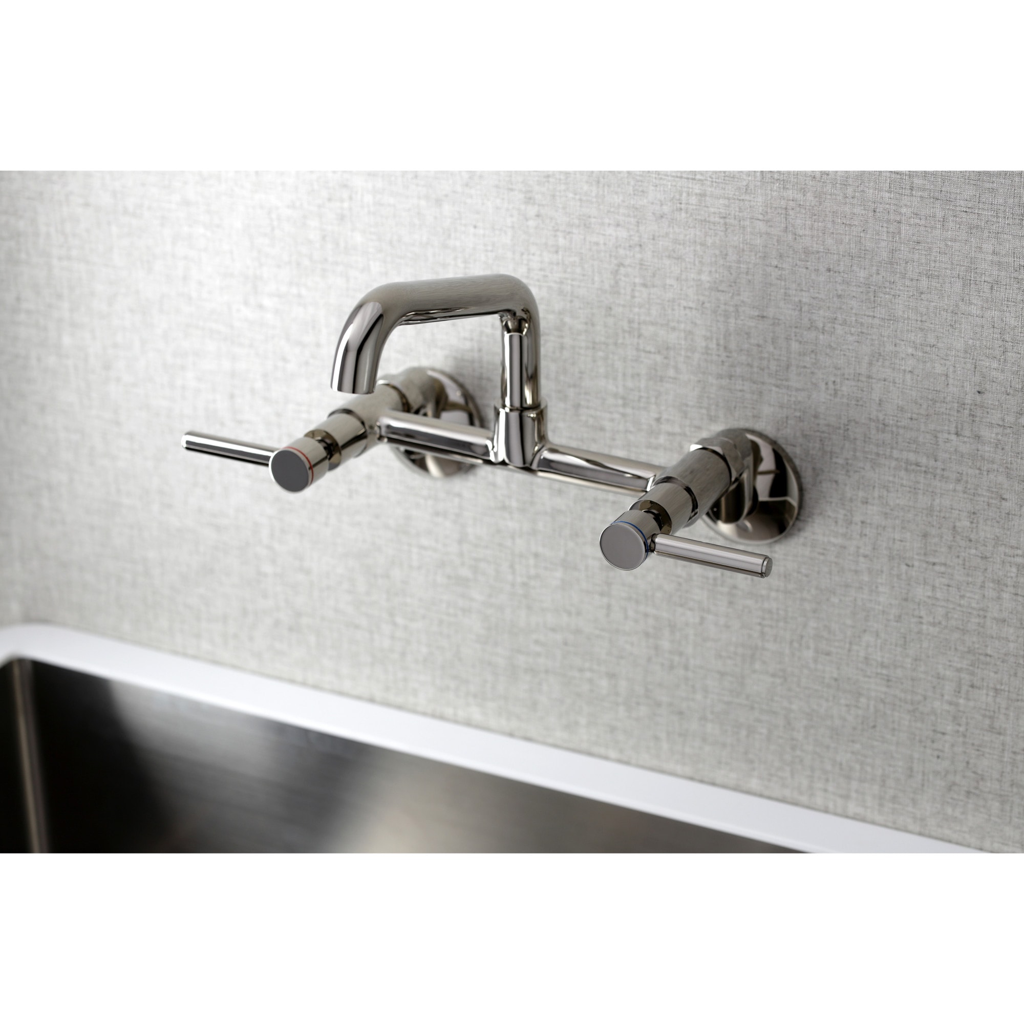 Kingston Brass Concord Polished nickel Double Handle Wall-mount Kitchen Faucet