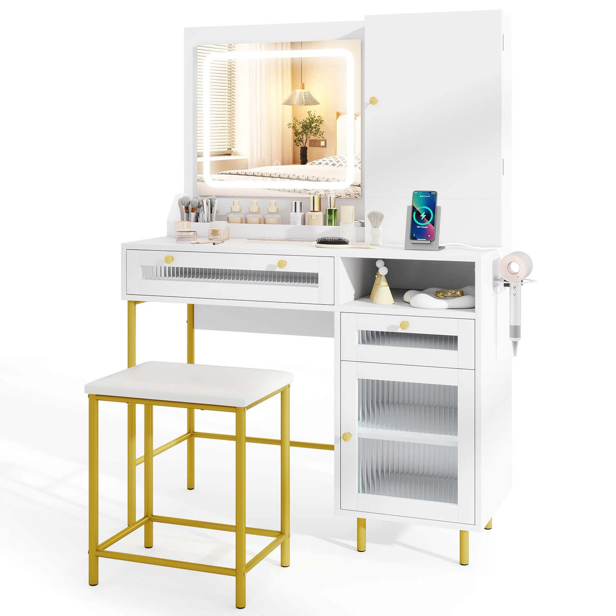 Costway HCST05035 15.5-in White + Golden Makeup Vanity