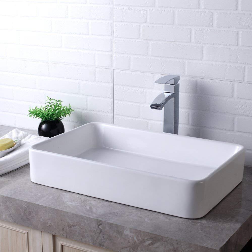 matrix decor Rectangle Ceramic Bathroom Vessel Sink in White