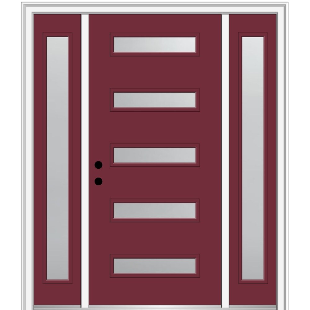 MMI DOOR ZZ350515R 64-in x 80-in x 6-9/16-in Fiberglass Pulse lite Right-hand inswing Burgundy Painted Prehung Front Door with Sidelights with Brickmould Insulating core