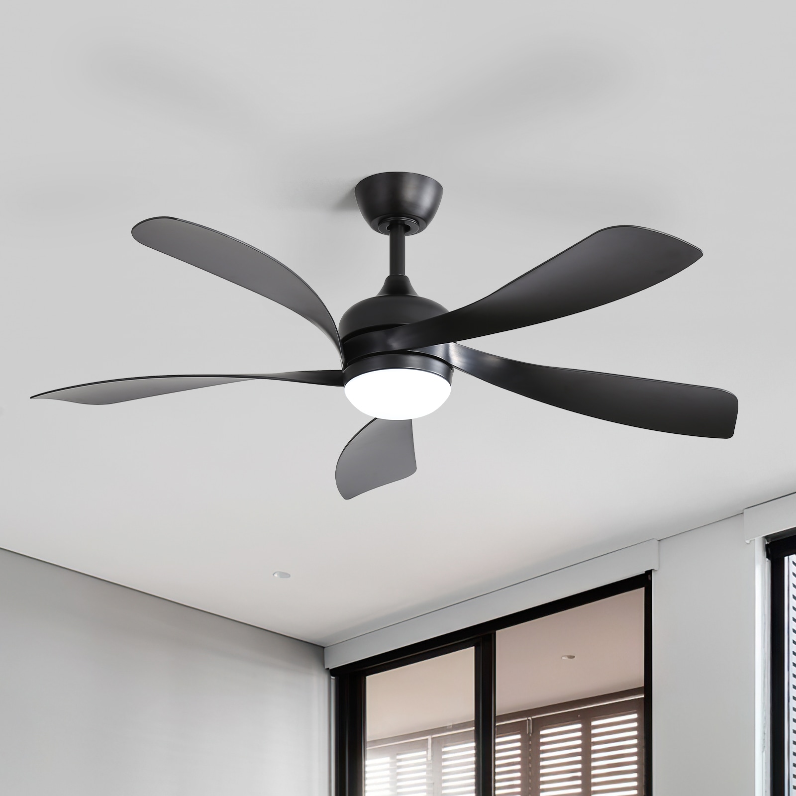 Sofucor L-52K096-BK-ABS-BK60 Ayris 52-in Integrated LED Outdoor Black with Black Blades Ceiling Fan With Light - Remote Included ( 5 -Blade )