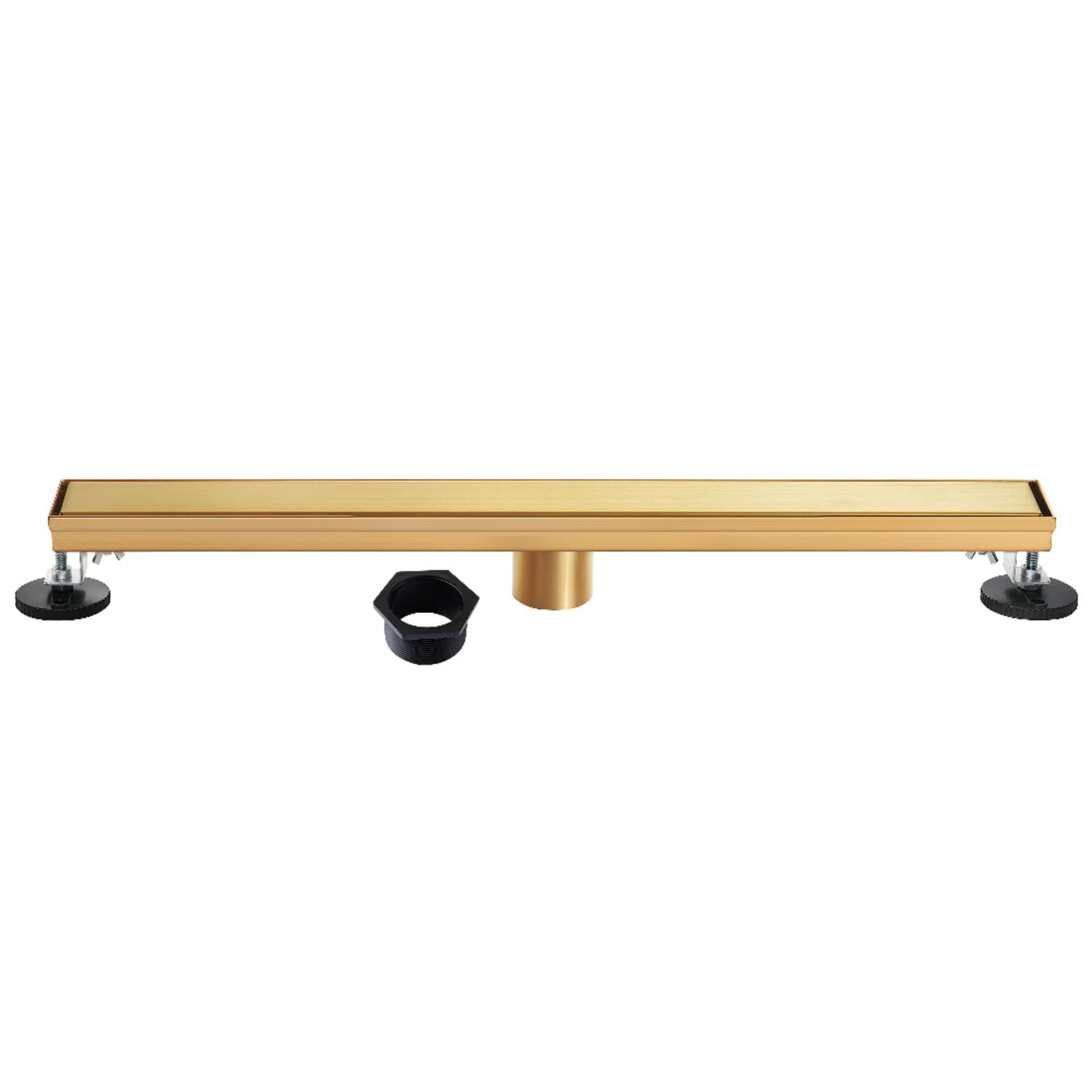 LILILIAN FMY  Stainless Steel Linear Shower Drain 32 Inch with Reversible Tile Insert and Flat Grate Brushed Brass Finish