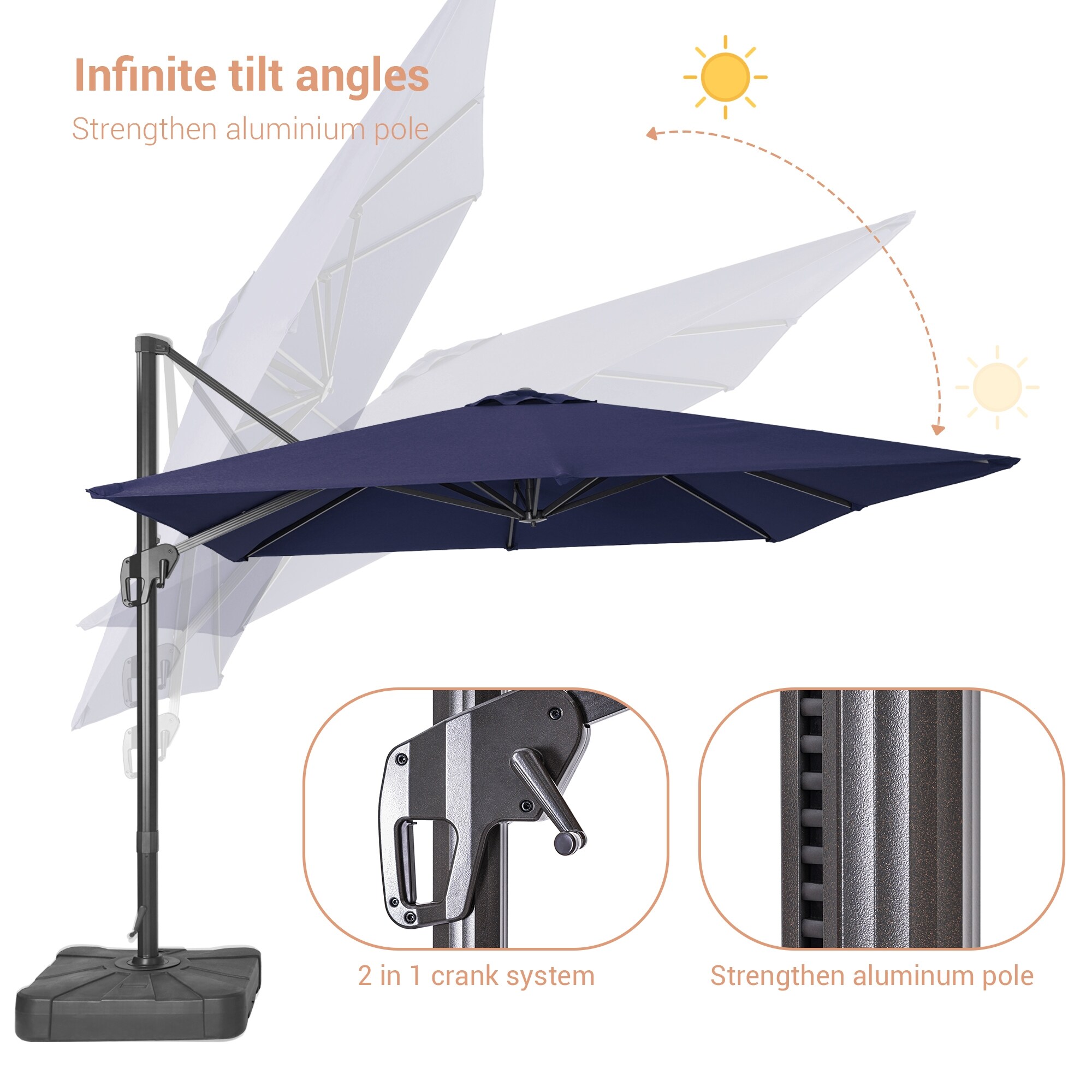 ACEGOSES 10-ft Aluminum Blue No-tilt Cantilever Patio Umbrella LW-1010 ...