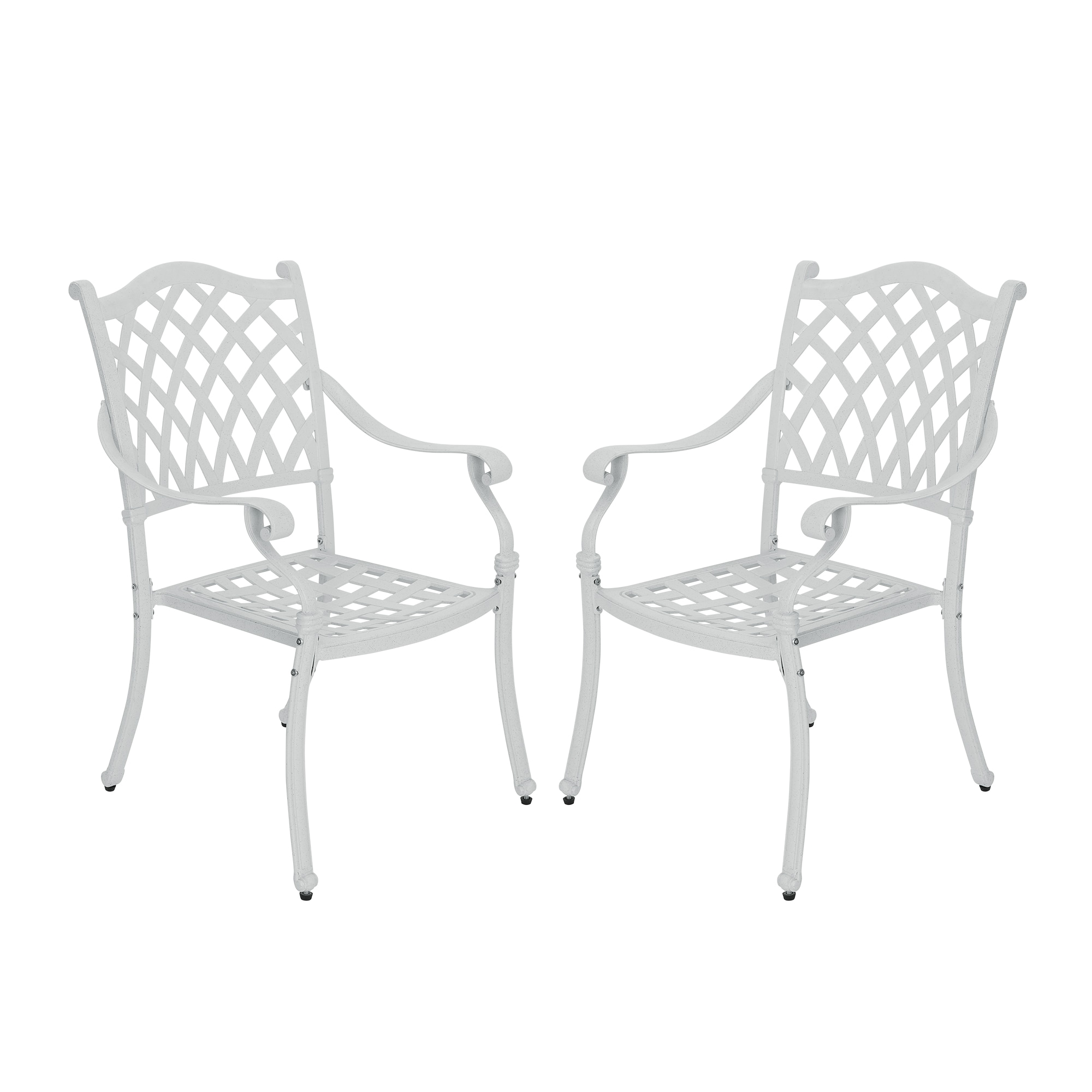 Clihome CL-XG27CXG-WH Cast Aluminium Patio Chairs Set of 2 White Aluminum Frame Stationary Dining Chair with Mesh Seat