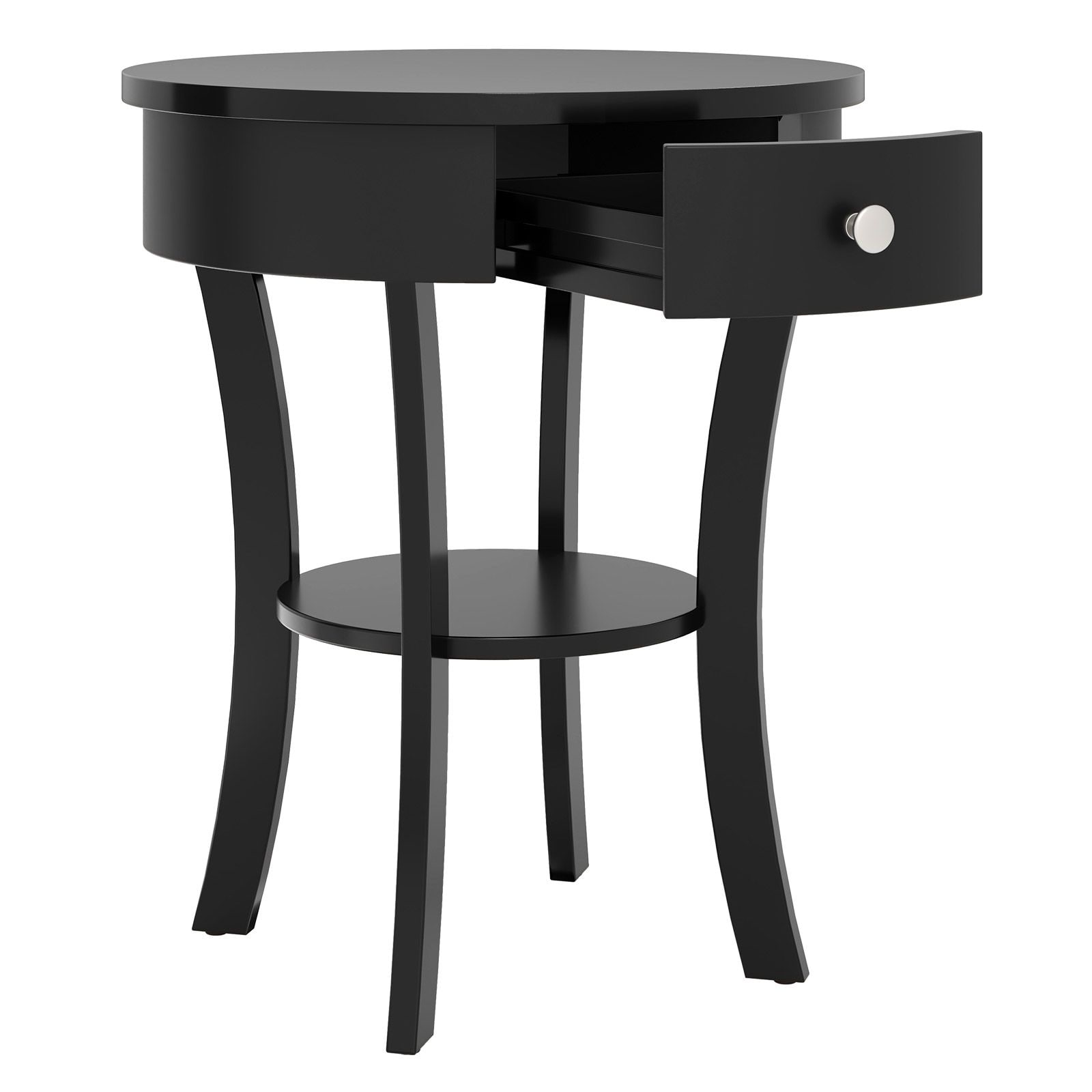 Slickblue 2-Tier Round End Table with Open Drawer and Lower Shelf for Storage Living Room Bedroom or Entryway Assembly Required 20 in W x 20 in D x 24 in H-Black