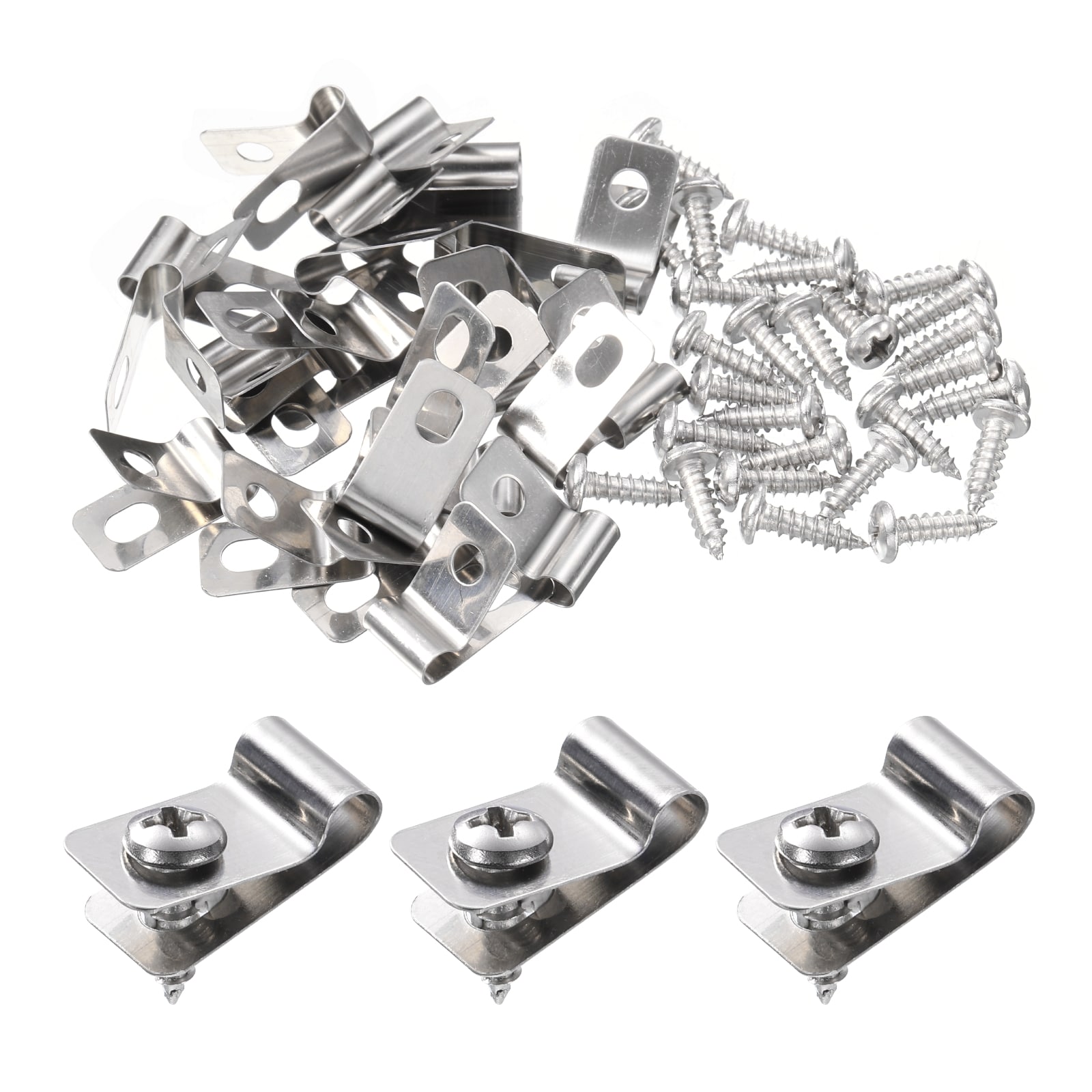 Harfington 20pcs Wire Fence Clips 0.2inch Stainless Steel Fence Wire Clamps Agricultural Fencing Mounting Clips with 20pcs Screws for Mounting 12-16 Gauge Wires to Wood Metal or Vinyl Fence