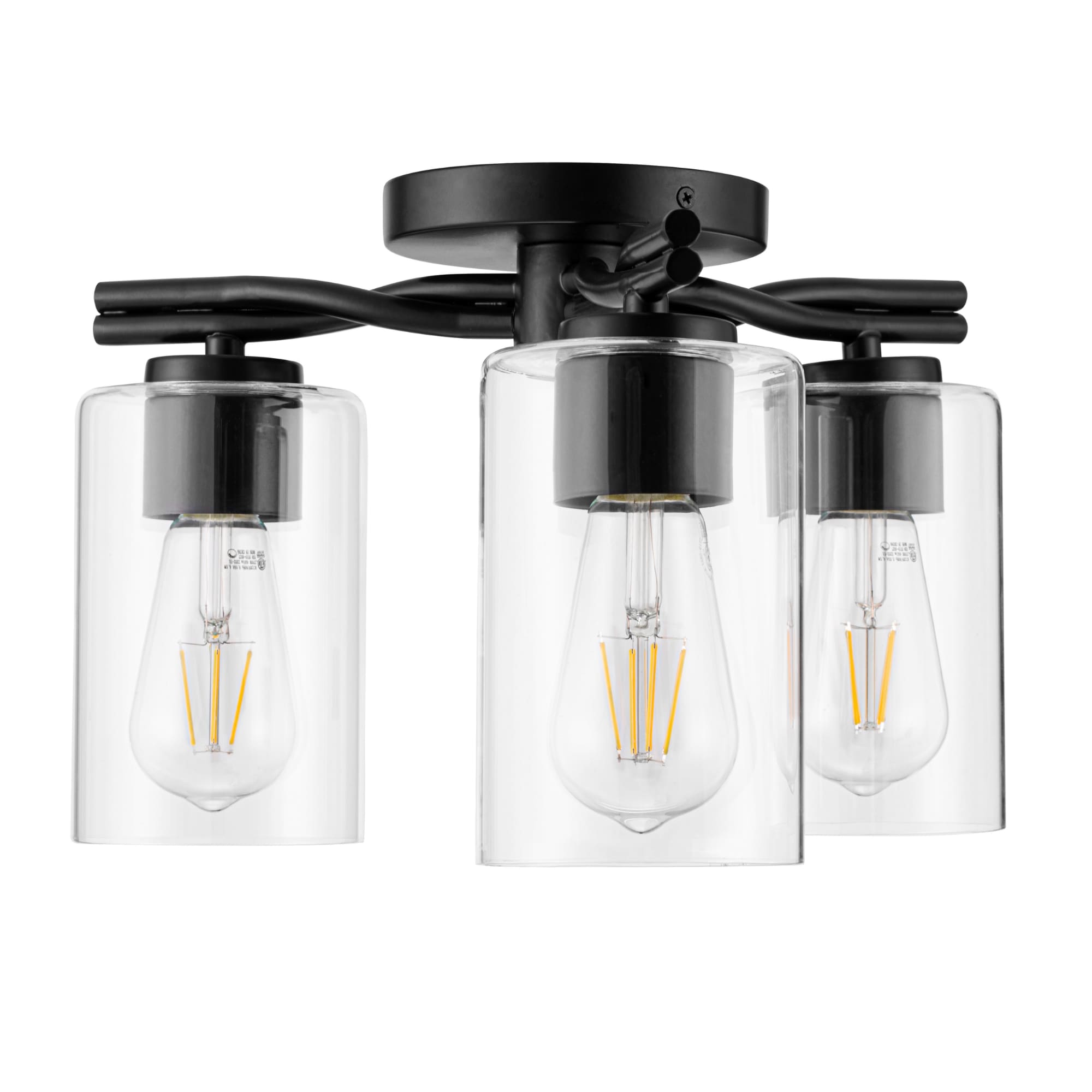 Matte Black 3-Light Semi-Flush Mount with Clear Glass Shades