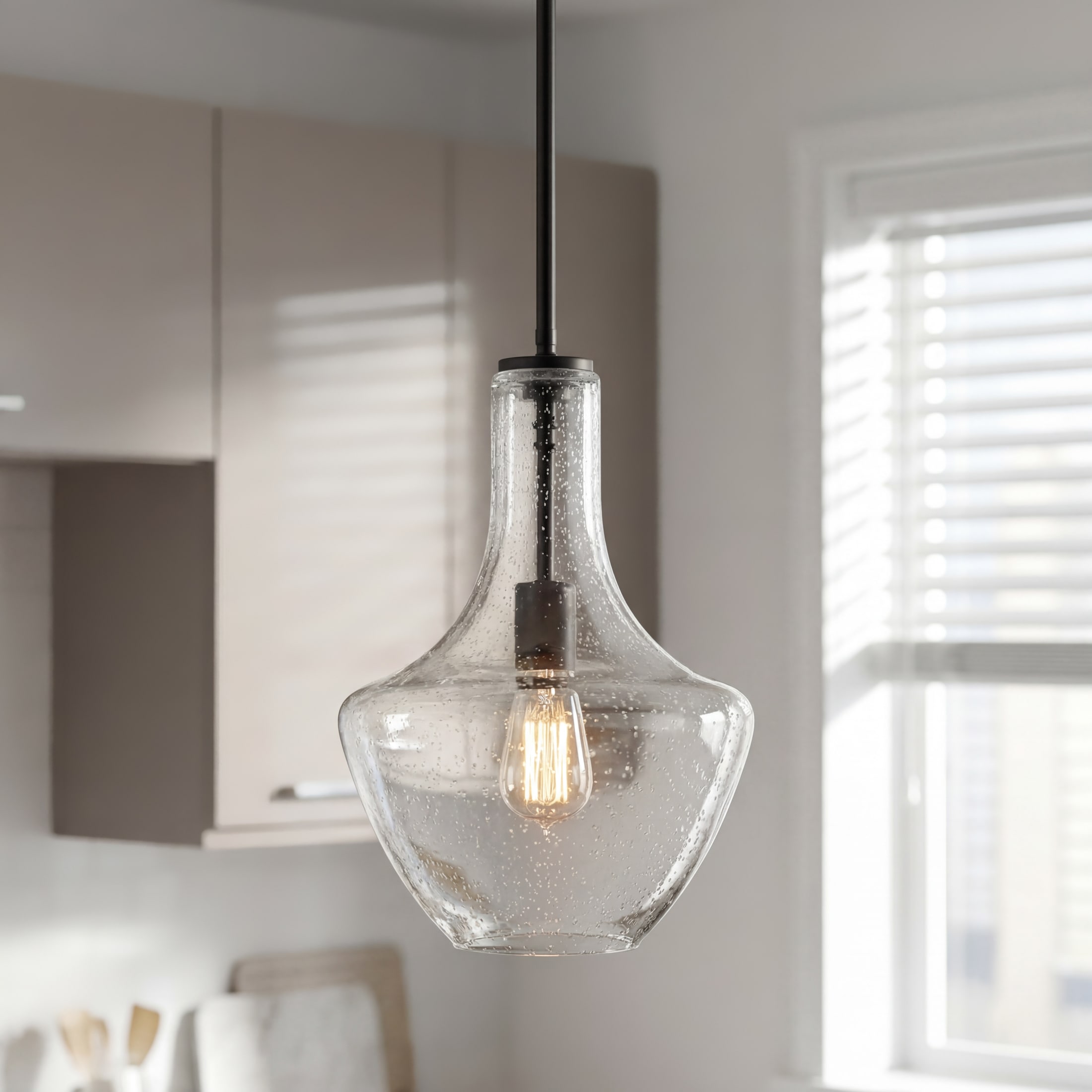 Kichler Everly 1 -Light Olde Bronze Modern/contemporary Seeded glass Teardrop Medium Hanging Pendant Light
