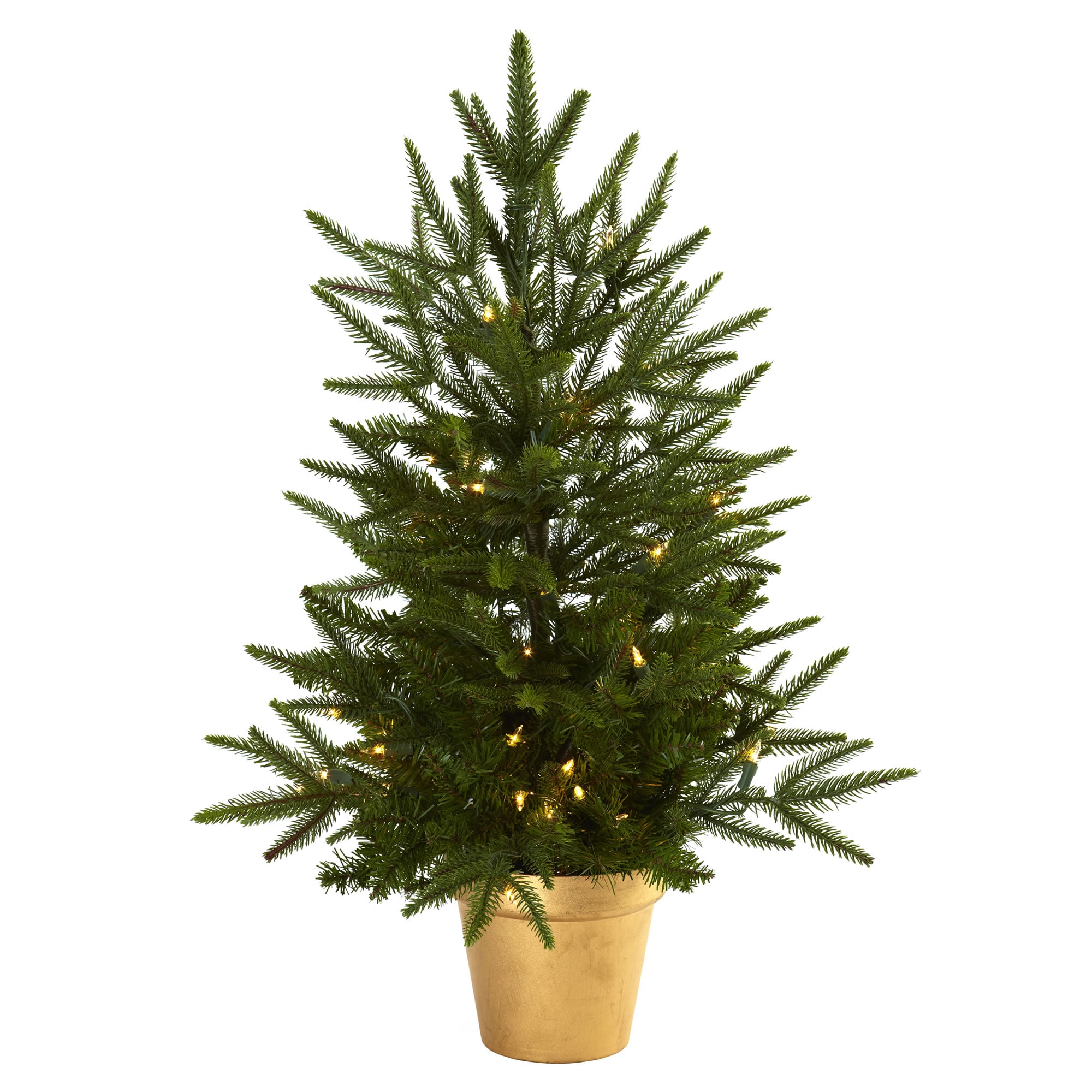 2.5ft Green Douglas Fir Tabletop Christmas Tree with Copper Planter and LED Lights