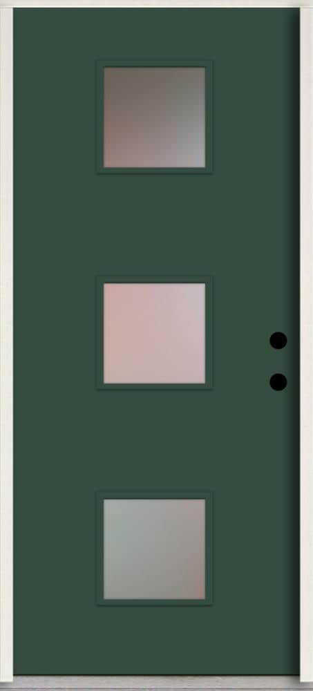RELIABILT LO1066584 Spotlights 36-in x 80-in x 4-5/8-in Fiberglass 1/4 lite Left-hand inswing Evergreen Paint Painted Prehung Front Door Insulating core
