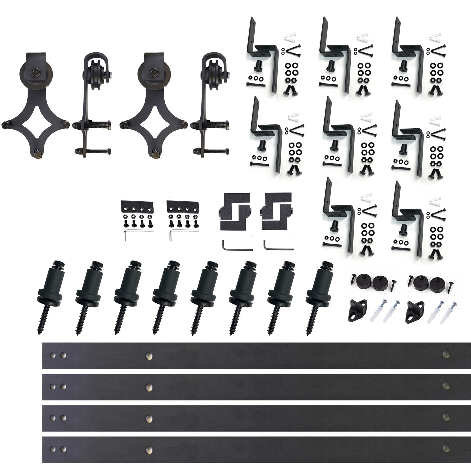 HOMACER LX3TGH120C 120-in Rustic black Black Indoor Diamond Double bypass Barn door hardware kit