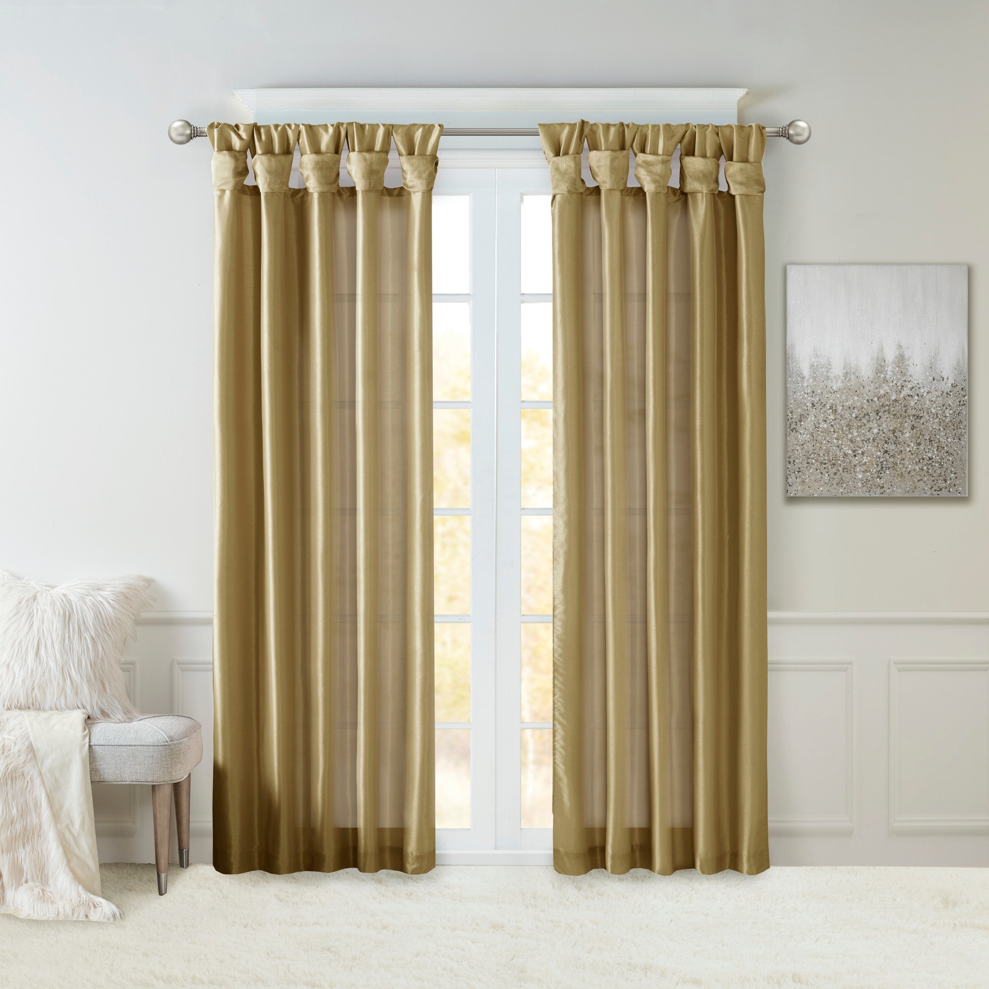 Madison Park WIN40-122 95-Inches Bronze Interlined Top tab Single curtain panel