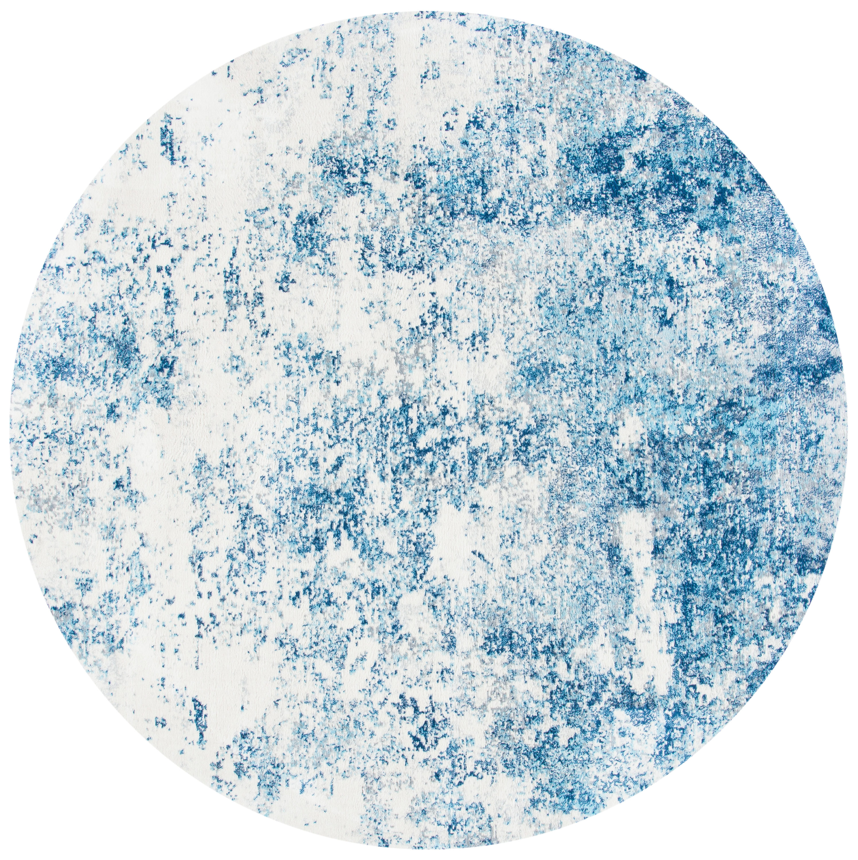 Safavieh BNT822B-9R Brentwood Malissie 9 x 9 (ft) Loomed Polypropylene Ivory/Navy Round Indoor Distressed/Overdyed Bohemian/Eclectic Area rug