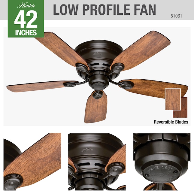 Hunter Low Profile 42 In New Bronze Indoor Flush Mount Ceiling Fan 5 Blade The Fans Department At Com - 42 Inch Low Profile Ceiling Fan No Light