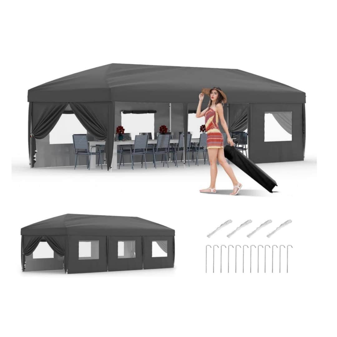 Qeetex KL-PHO-33TGRSC4 10X30 Pop Up Canopy Total Enclosure System 8 Sidewalls Commercial Grade Shelter 3 Height Settings All Inclusive Anchoring Roller Bag for Fairs Festivals Markets