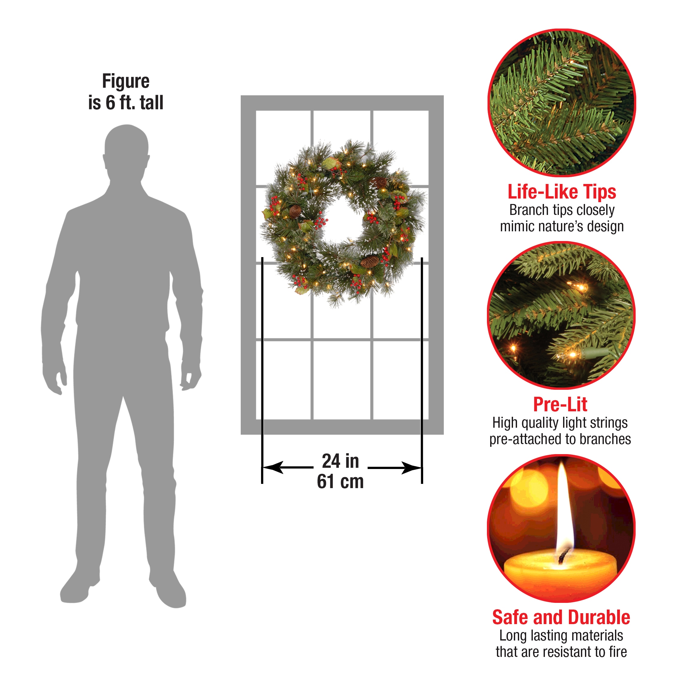 National Tree Company WP1-300L-24W-B1 Artificial-Christmas-Wreaths - View #6