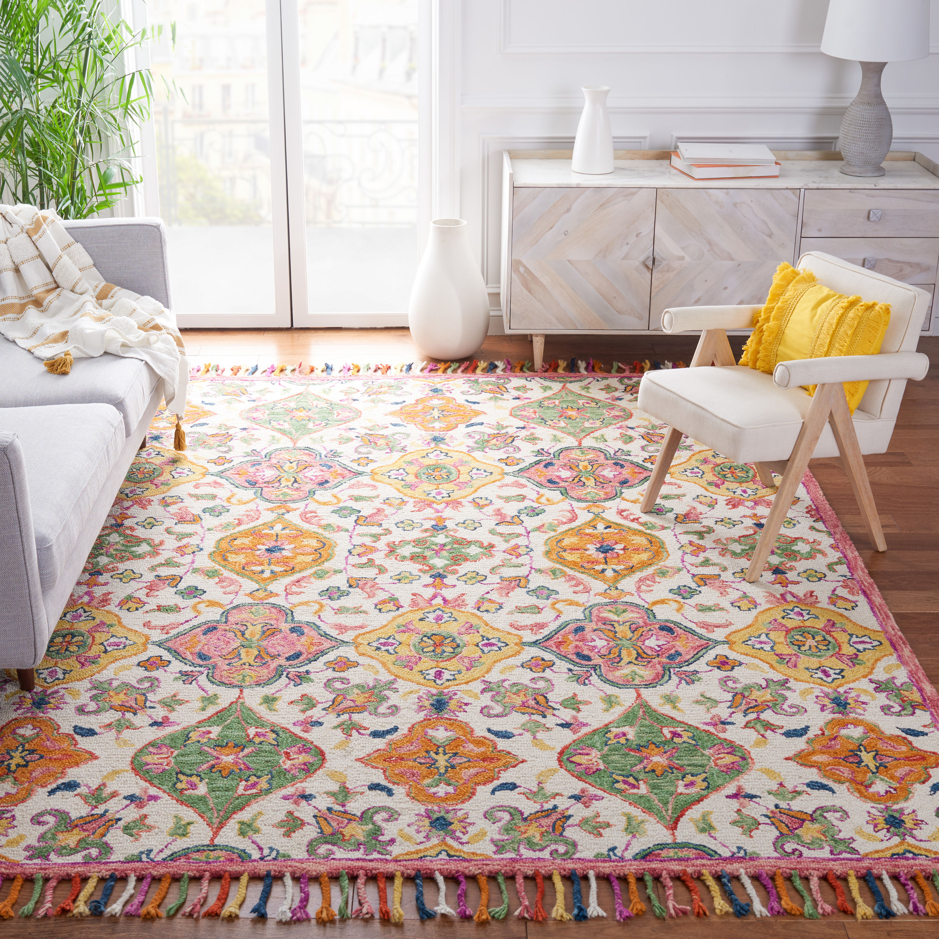 Ivory Elegance Square Area Rug 6' Hand-Tufted Wool and Synthetic Blend