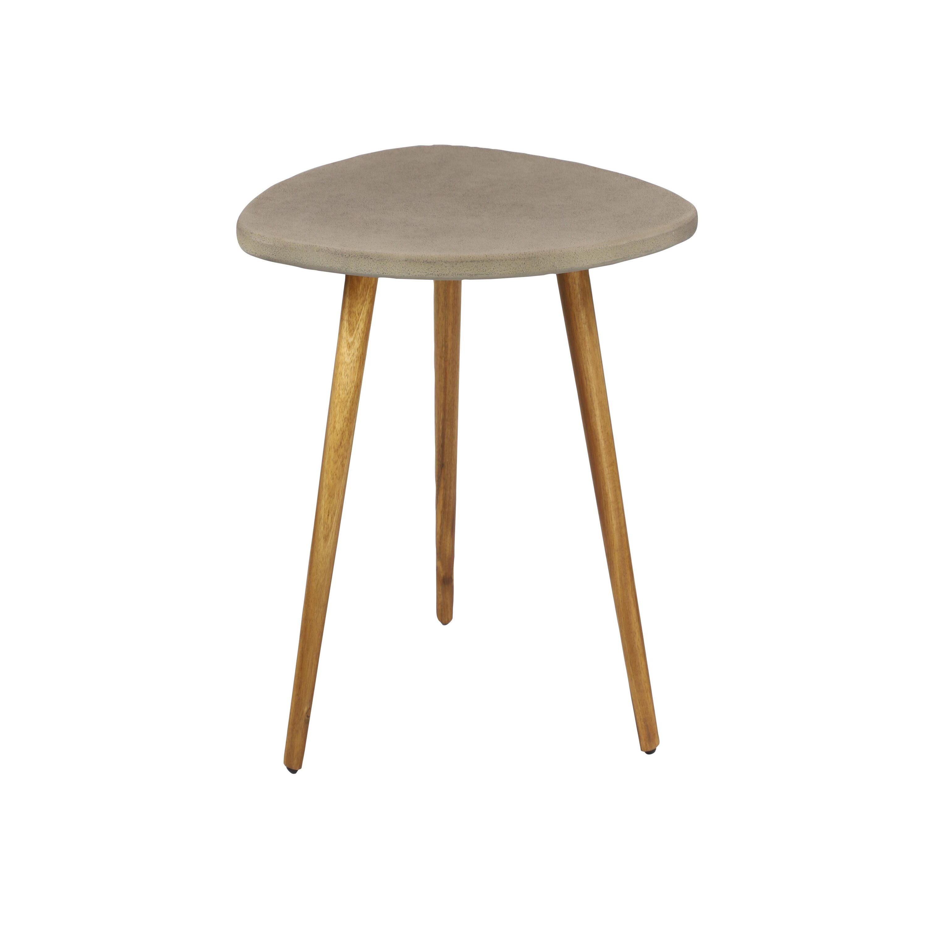 Gray Polycement and Acacia Wood Outdoor Accent Table
