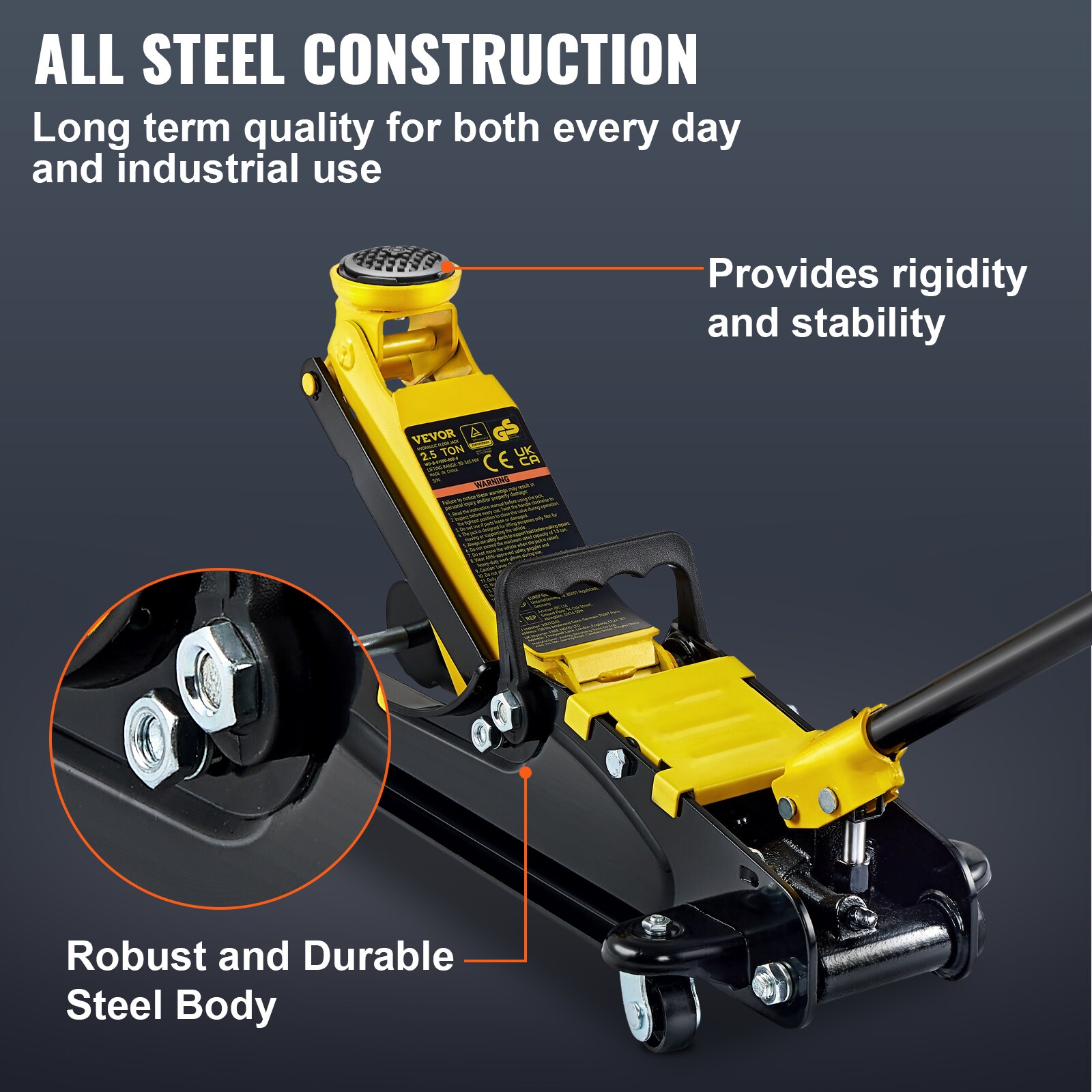 VEVOR Yellow 2.5-Ton Steel Hydraulic Floor Jack